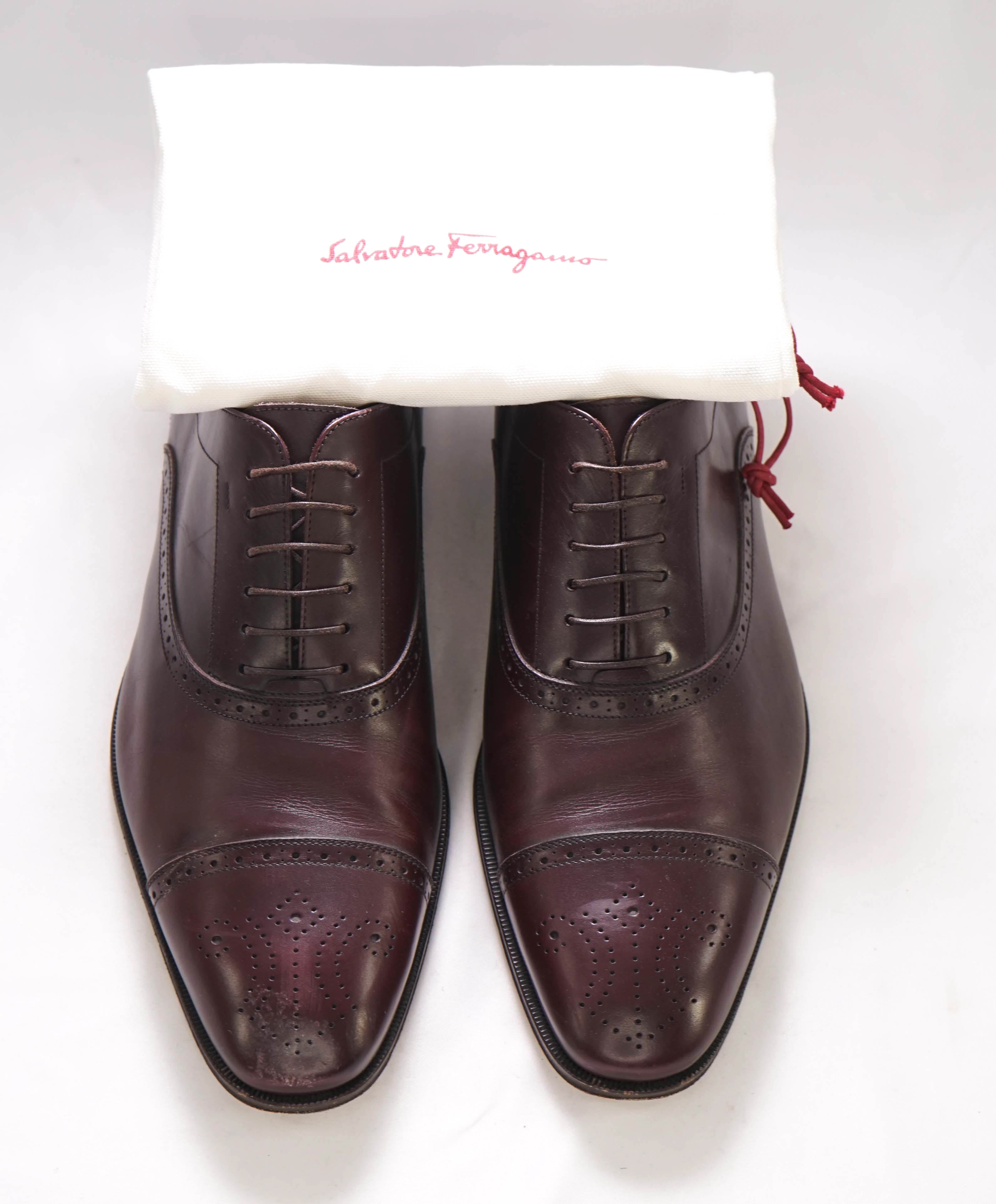 SALVATORE FERRAGAMO - “Caesy” Burgundy Brogue Oxford Cap Toe- 12 US