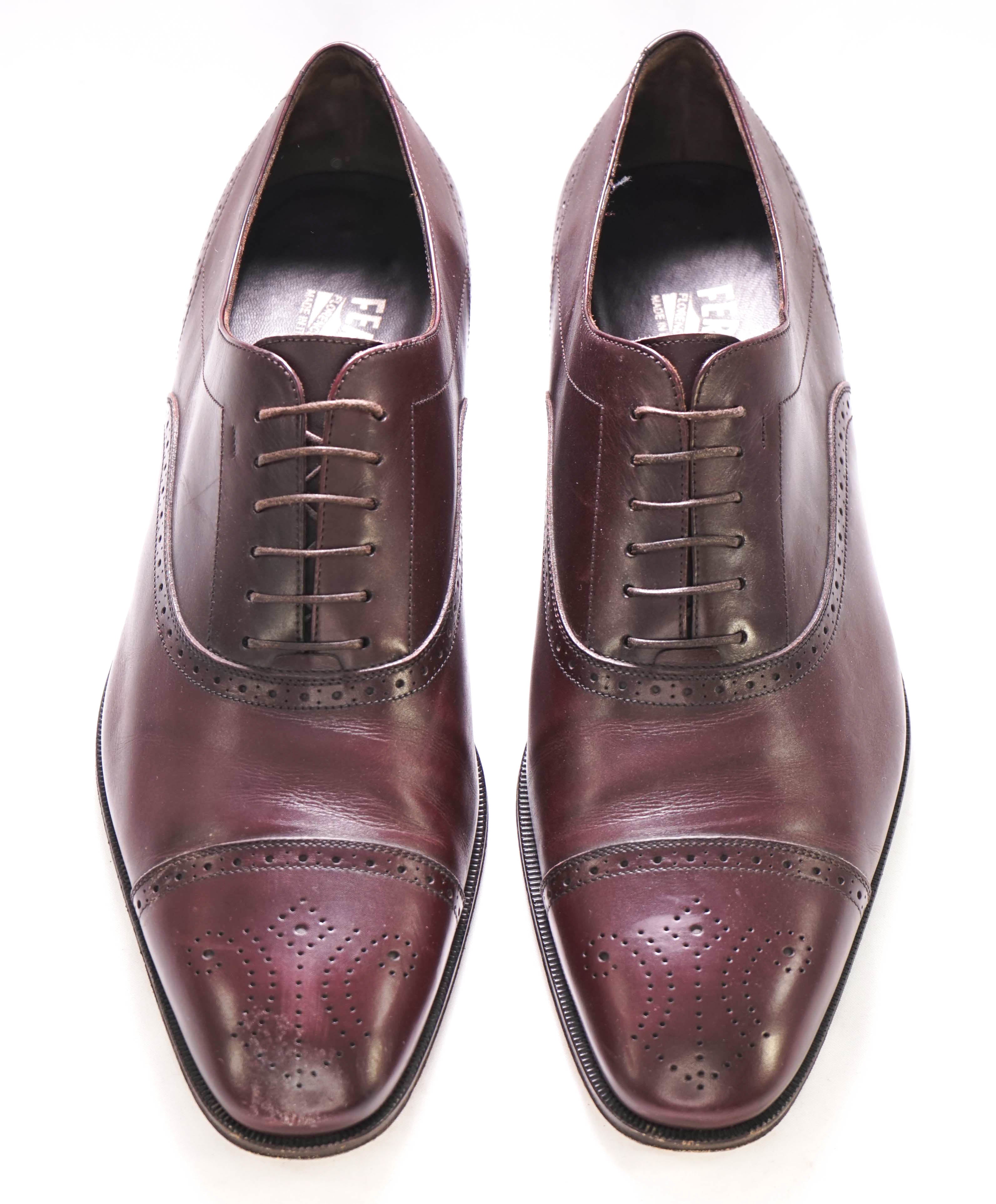 SALVATORE FERRAGAMO - “Caesy” Burgundy Brogue Oxford Cap Toe- 12 US