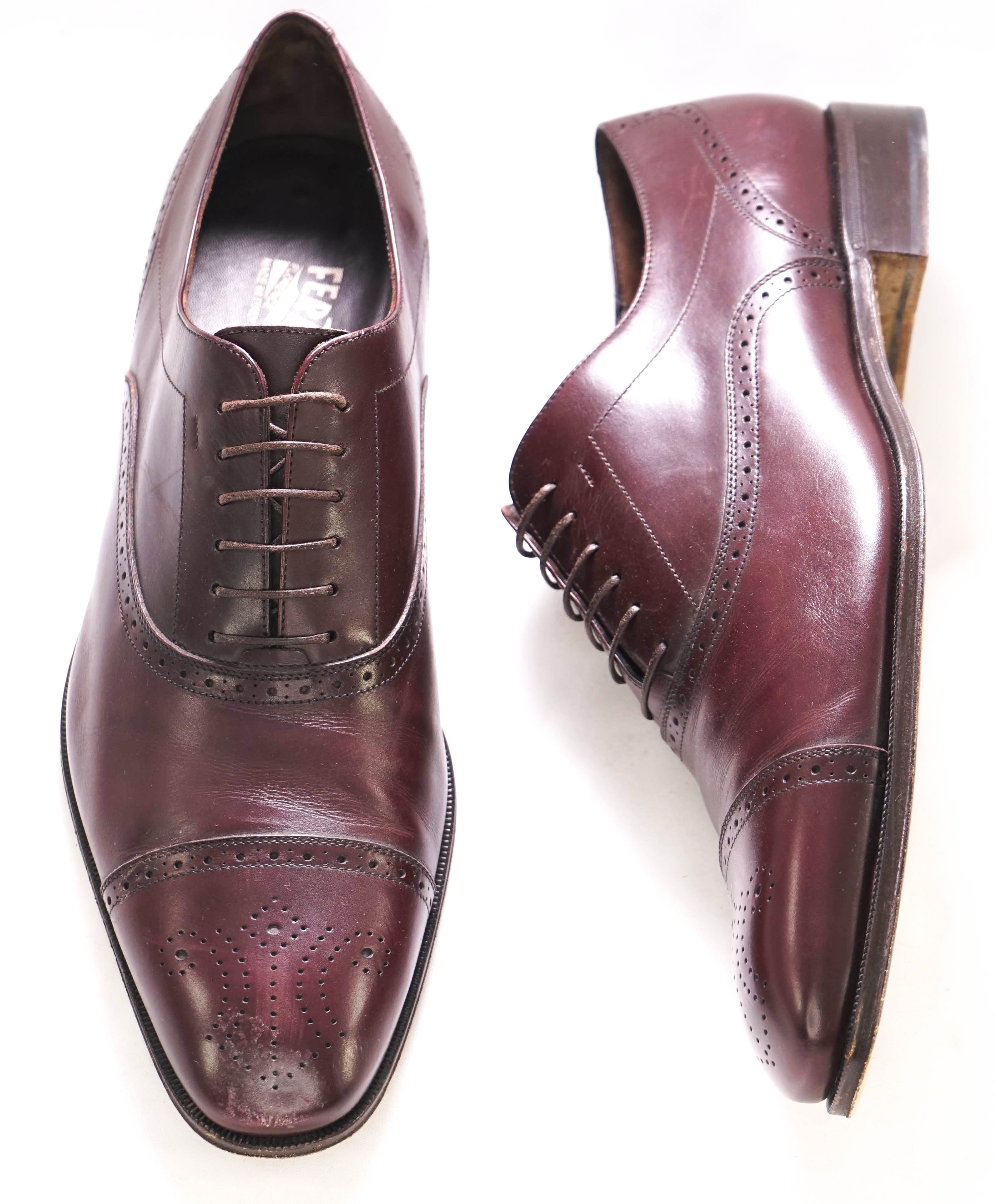 SALVATORE FERRAGAMO - “Caesy” Burgundy Brogue Oxford Cap Toe- 12 US