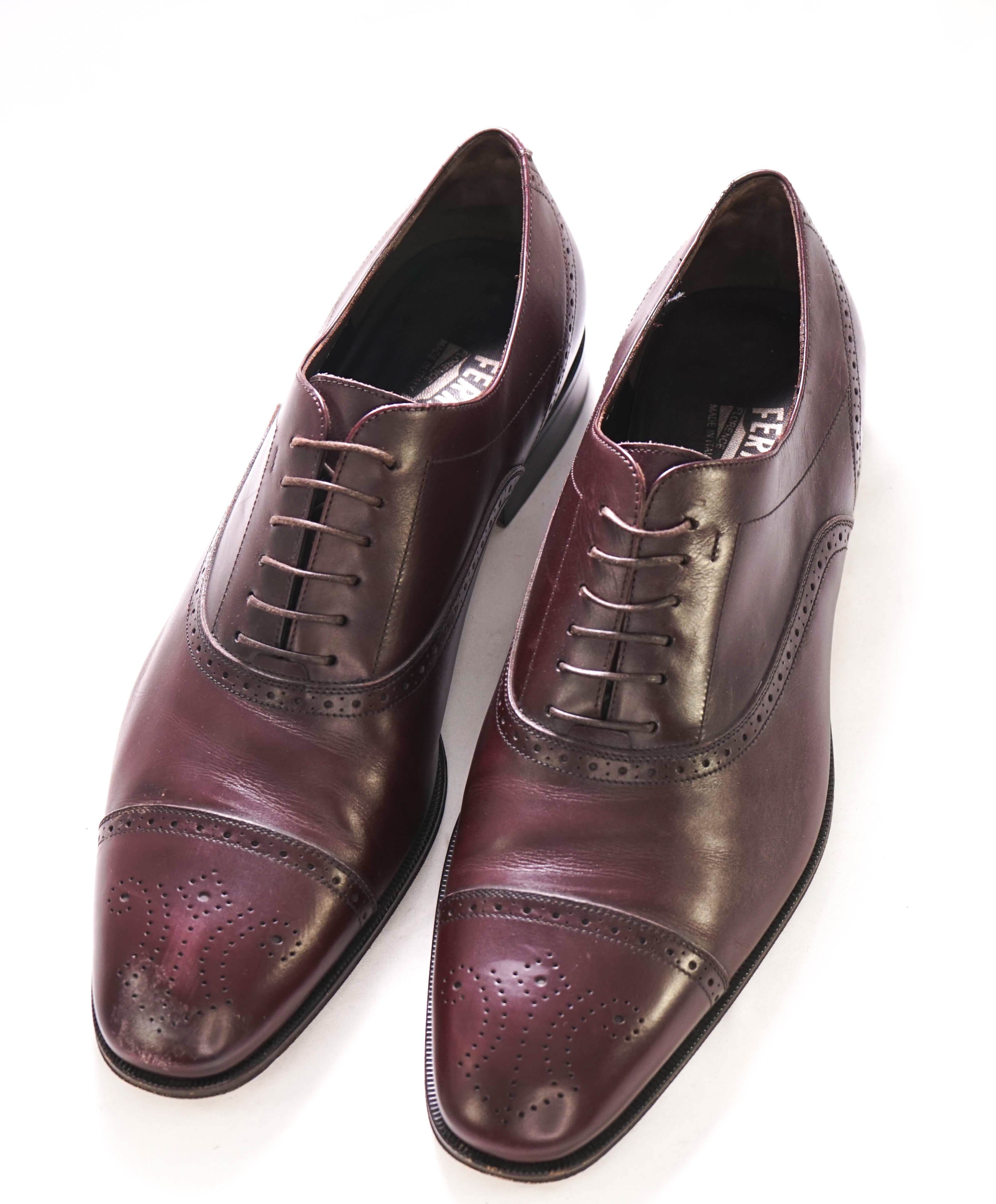 SALVATORE FERRAGAMO - “Caesy” Burgundy Brogue Oxford Cap Toe- 12 US