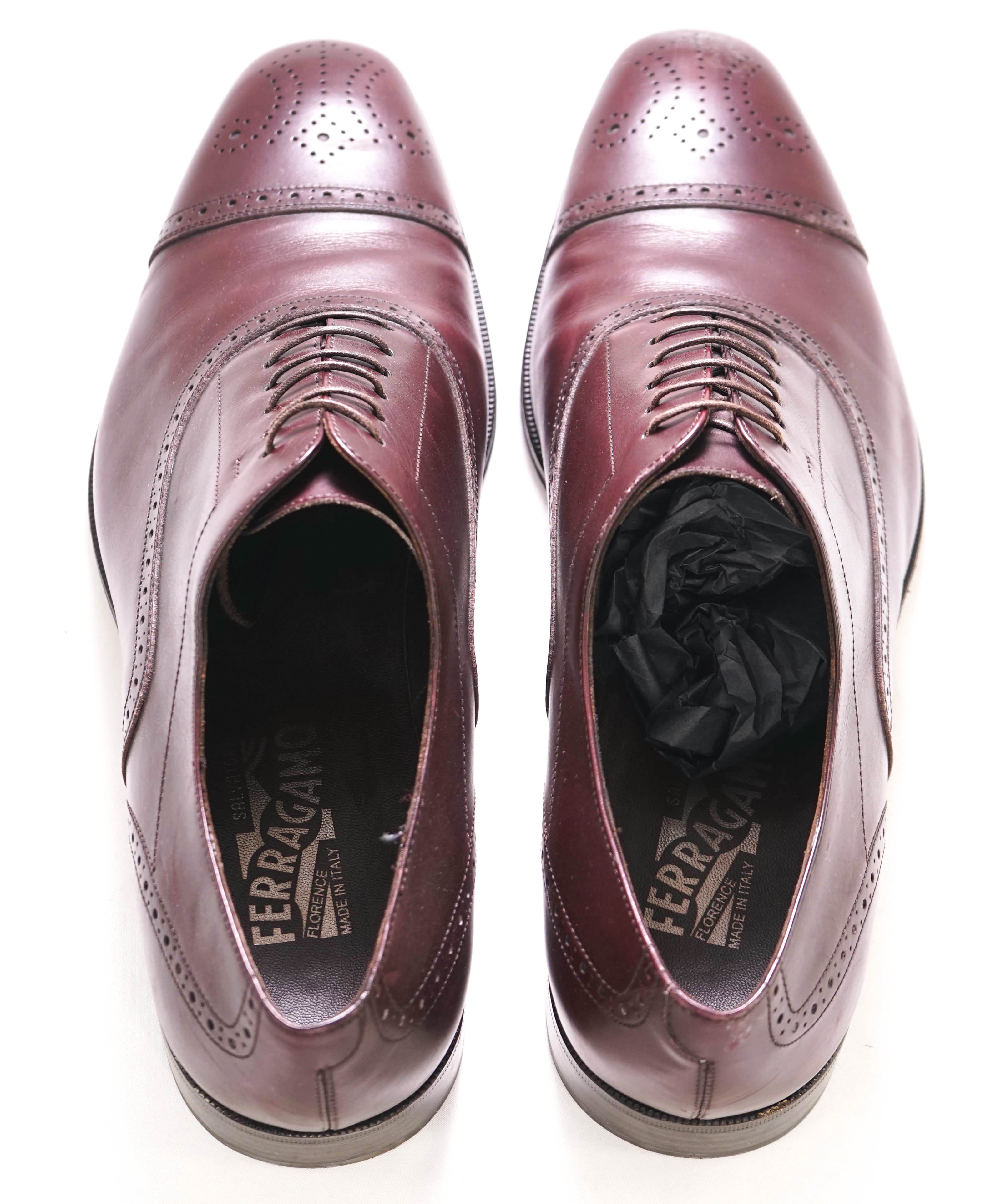 SALVATORE FERRAGAMO - “Caesy” Burgundy Brogue Oxford Cap Toe- 12 US