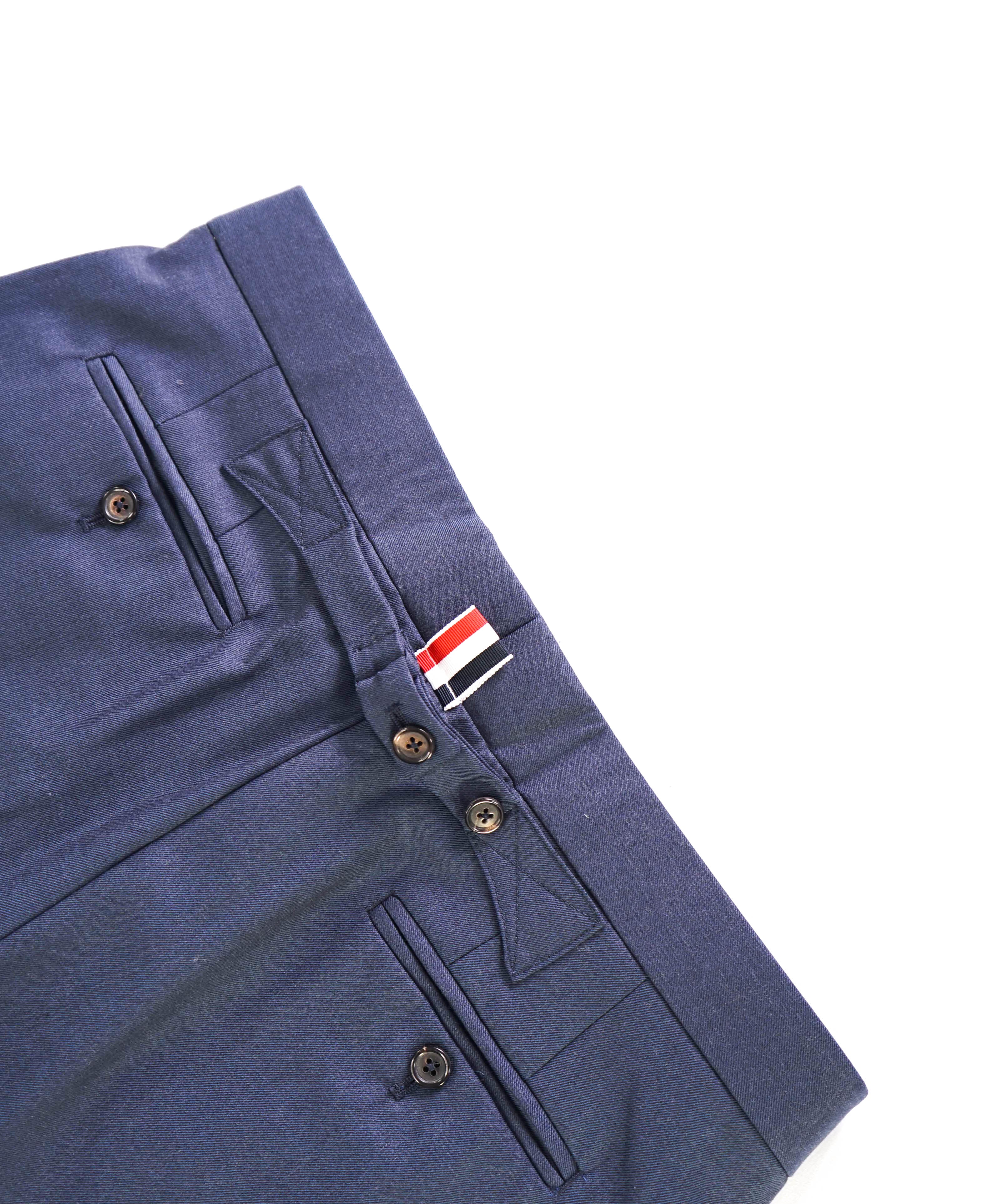 $3,200 THOM BROWNE - 120's Blue Twill Dress Pants Side Tab Pants- (SZ 2) 32W