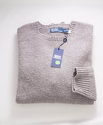 $348 POLO RALPH LAUREN - Gray  Crewneck Premium Wool Suede Patch Sweater - XL