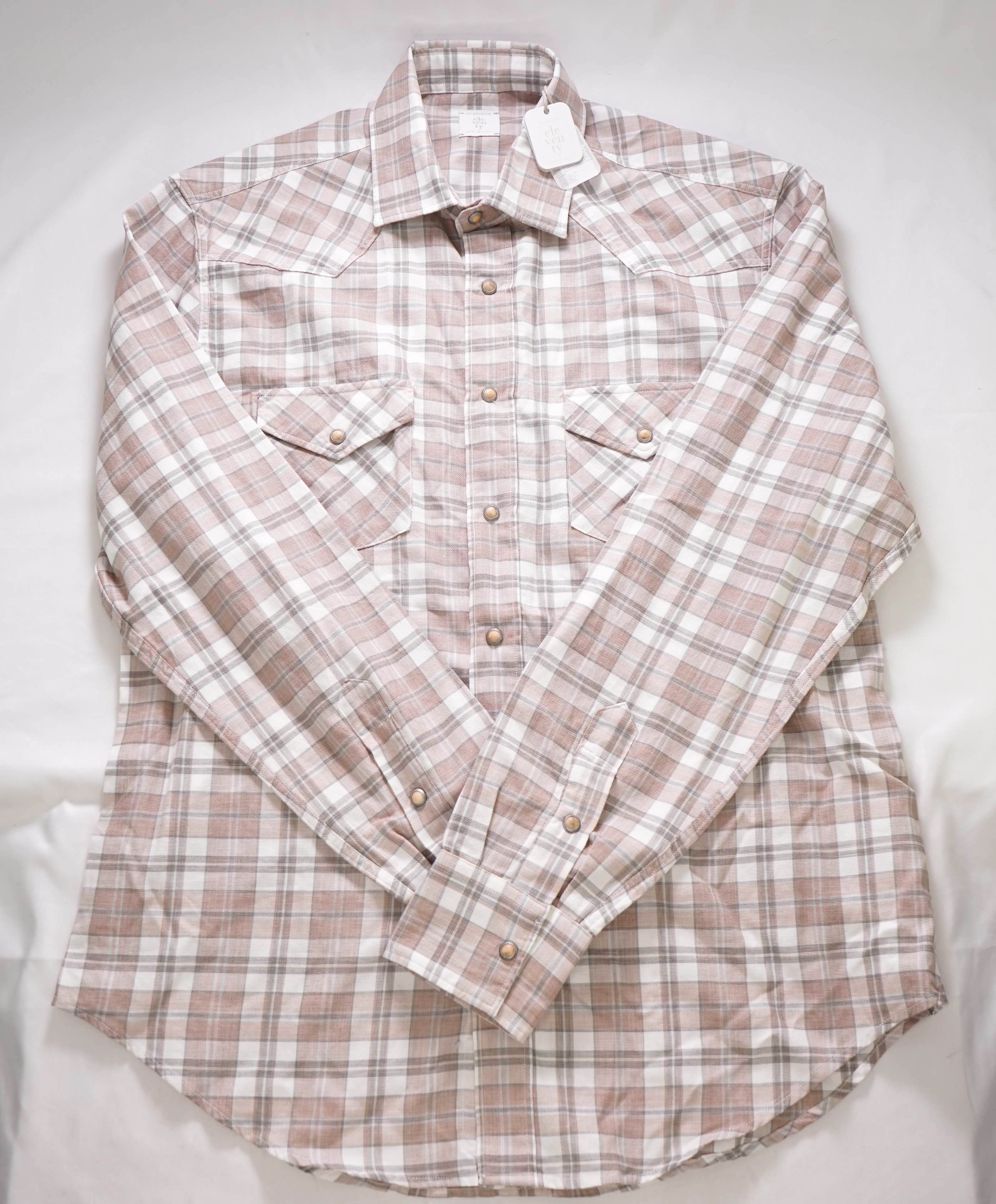 $595 ELEVENTY - Neutral PEARL SNAP Texas Style Western Shirt - M