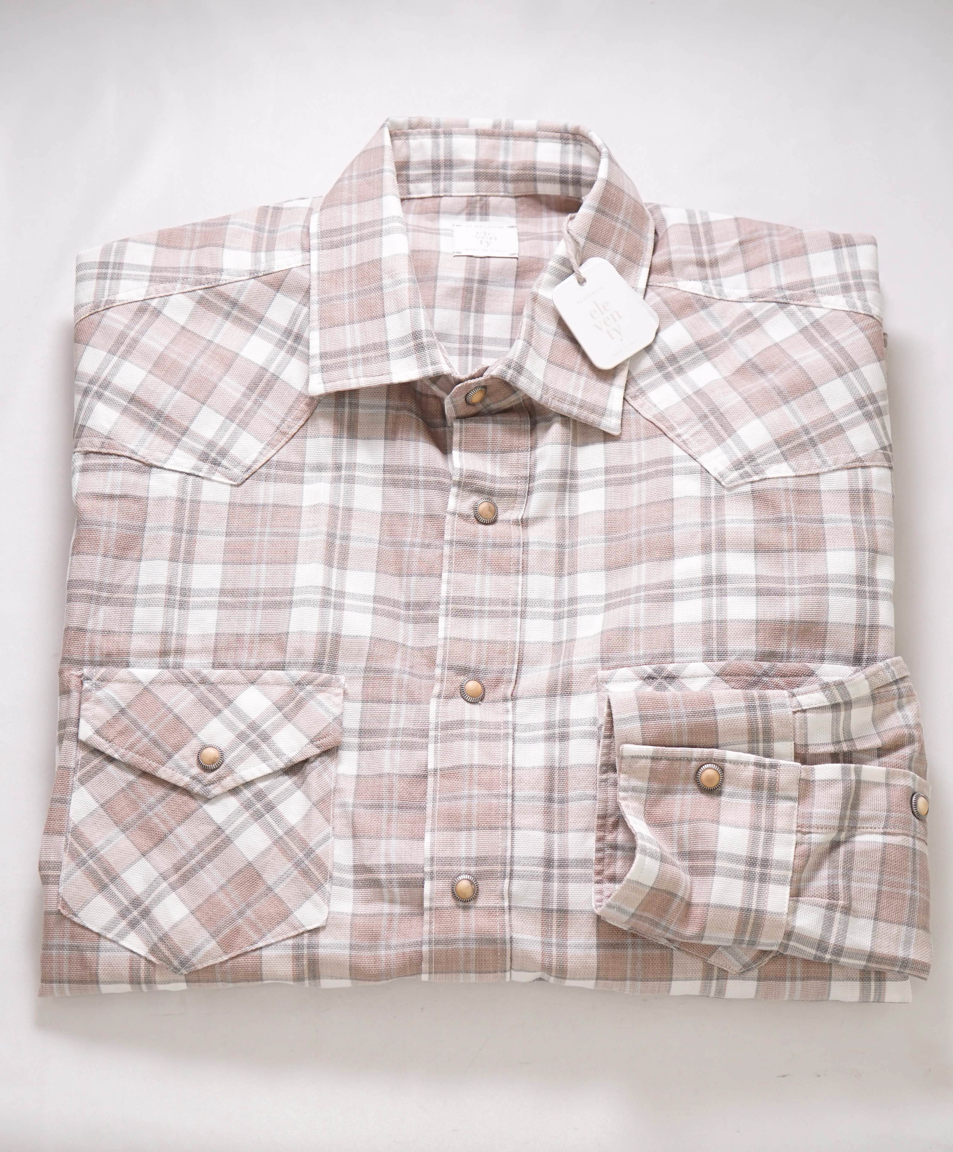 $595 ELEVENTY - Neutral PEARL SNAP Texas Style Western Shirt - M