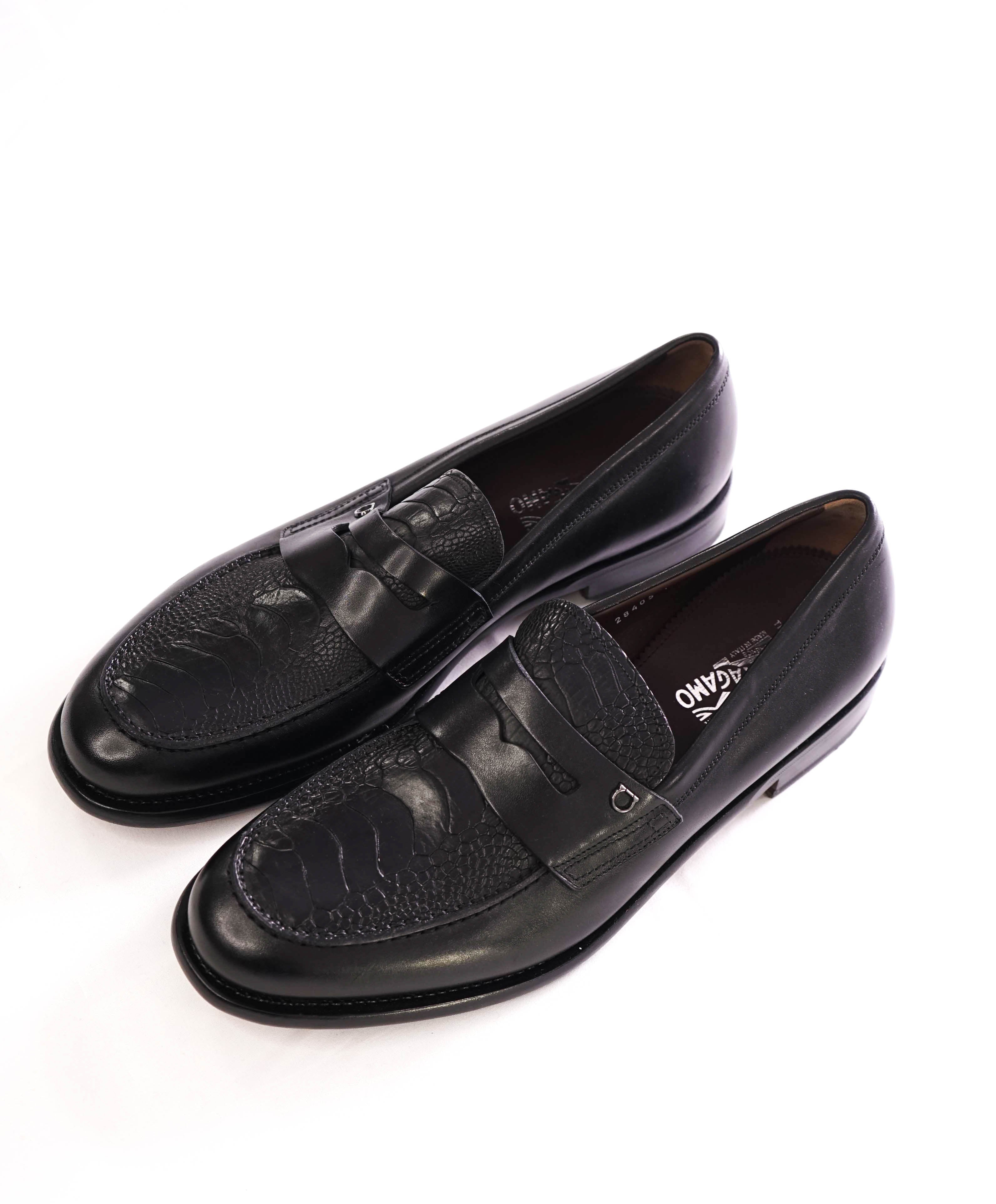 $2,250 SALVATORE FERRAGAMO - "TRAMEZZA" PYTHON & Leather Penny Loafers - 11.5 D