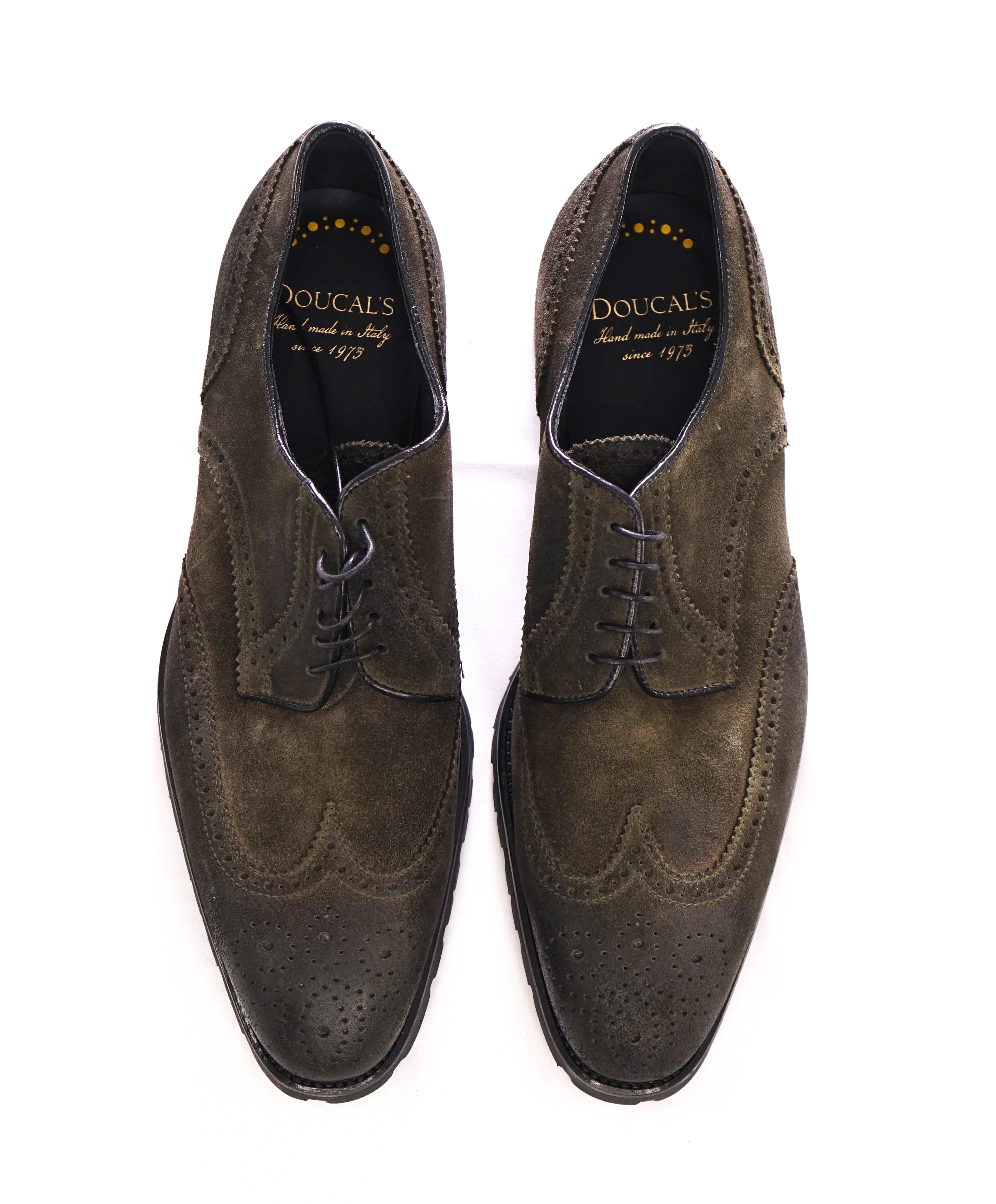 $575 DOUCAL’S - Brown Wingtip *HAND MADE* Distressed Suede Oxfords - 12US (45 EU)