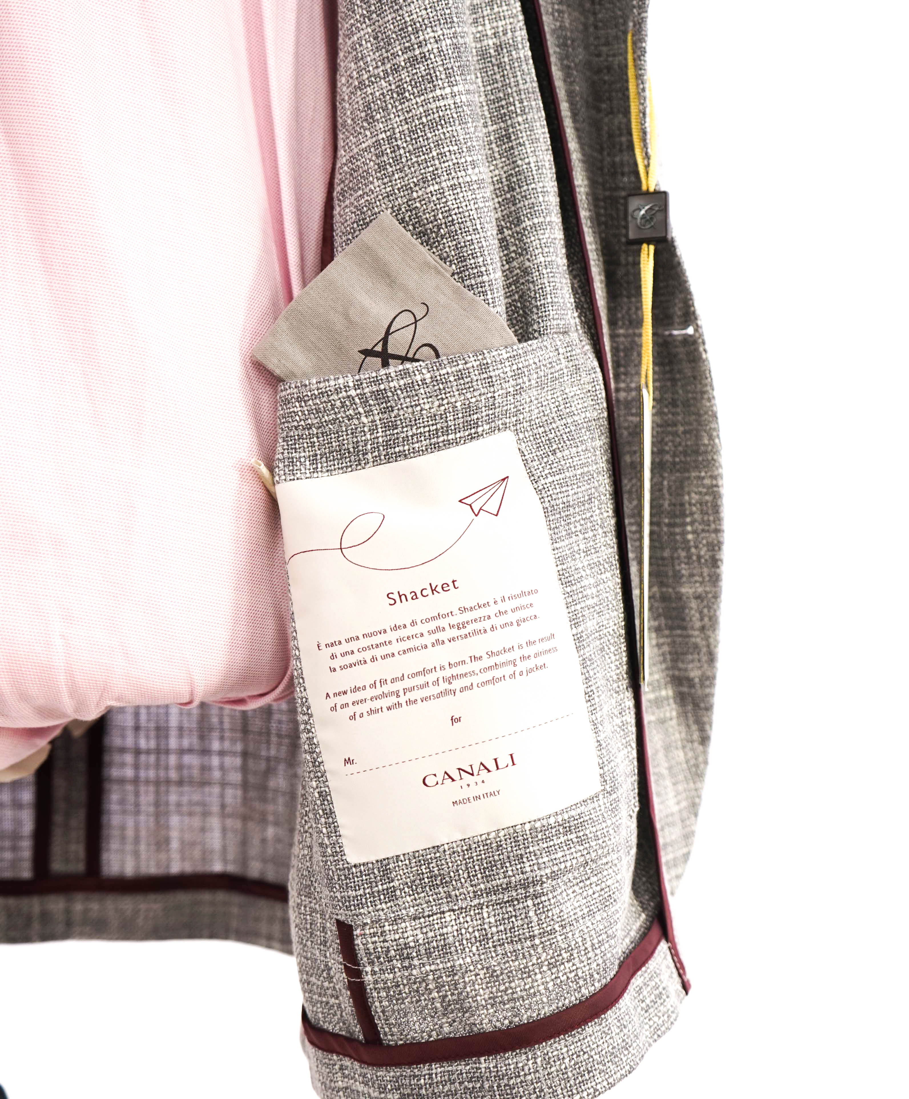 $1,895 CANALI - Textured Hopsack Wool/Cotton/Silk/Linen Sport Coat "Shacket" Blazer - 42R