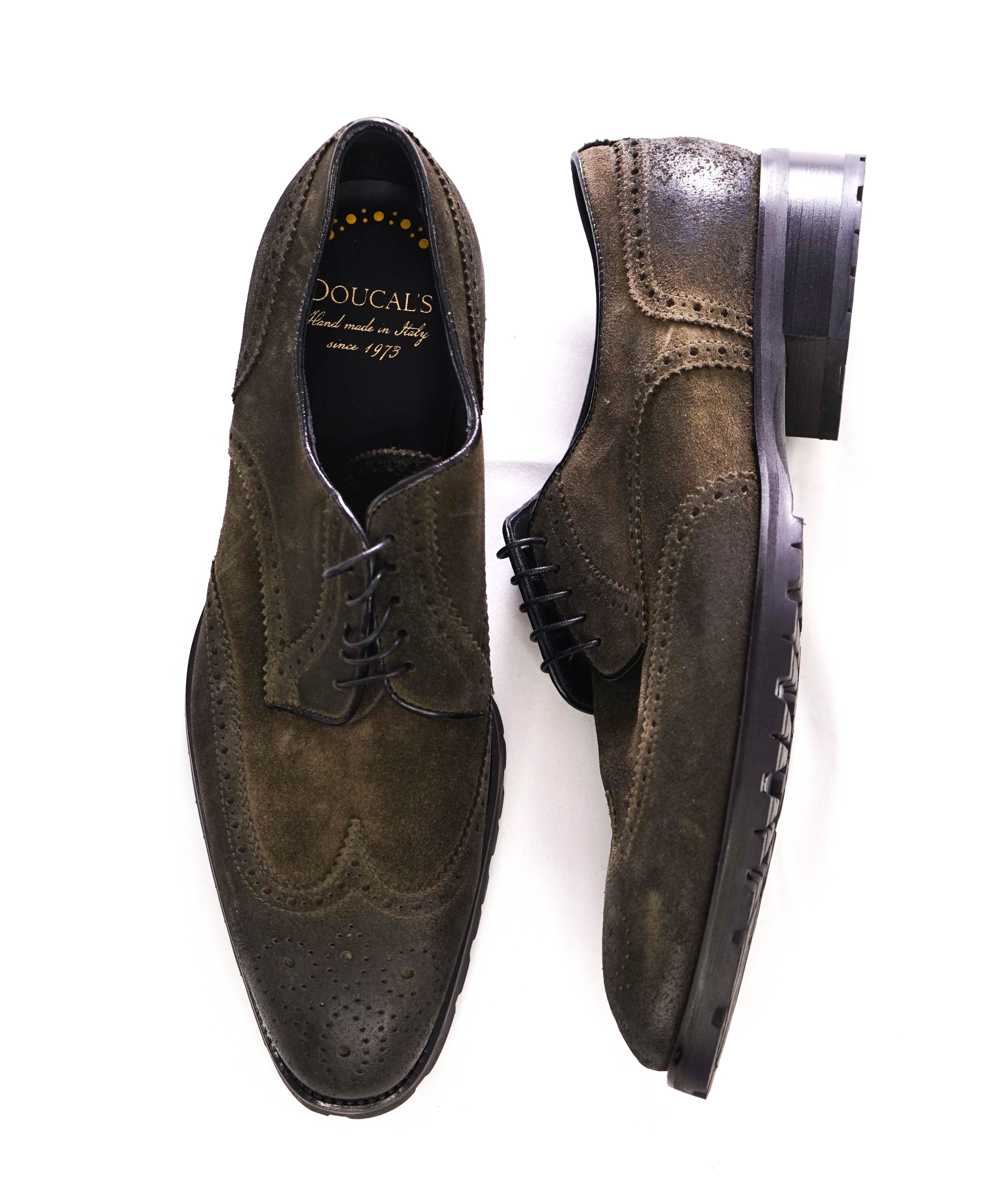 $575 DOUCAL’S - Brown Wingtip *HAND MADE* Distressed Suede Oxfords - 12US (45 EU)