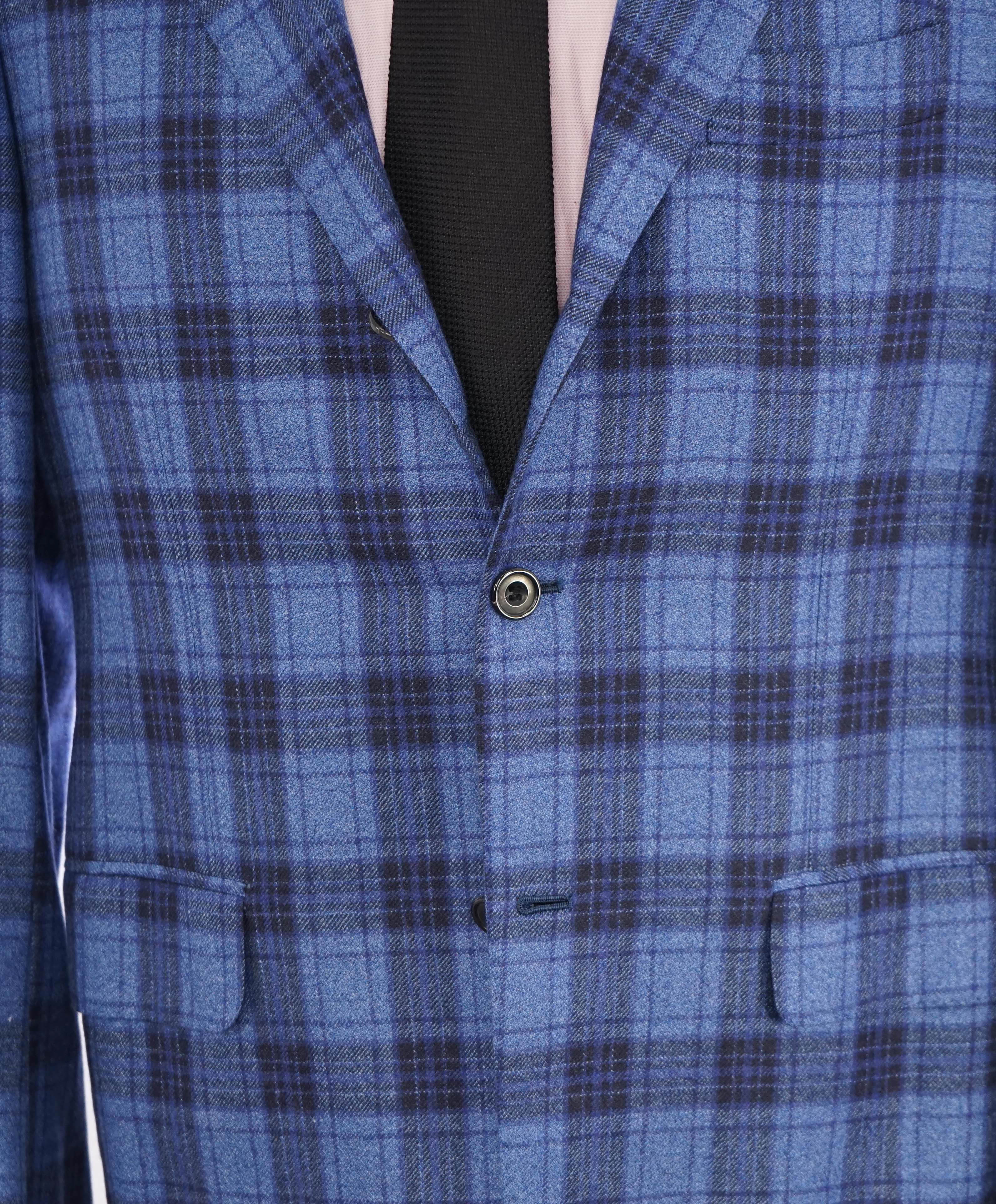 $9,600 KITON - *PURE CASHMERE* Blue Bold Check Plaid Blazer - 40R