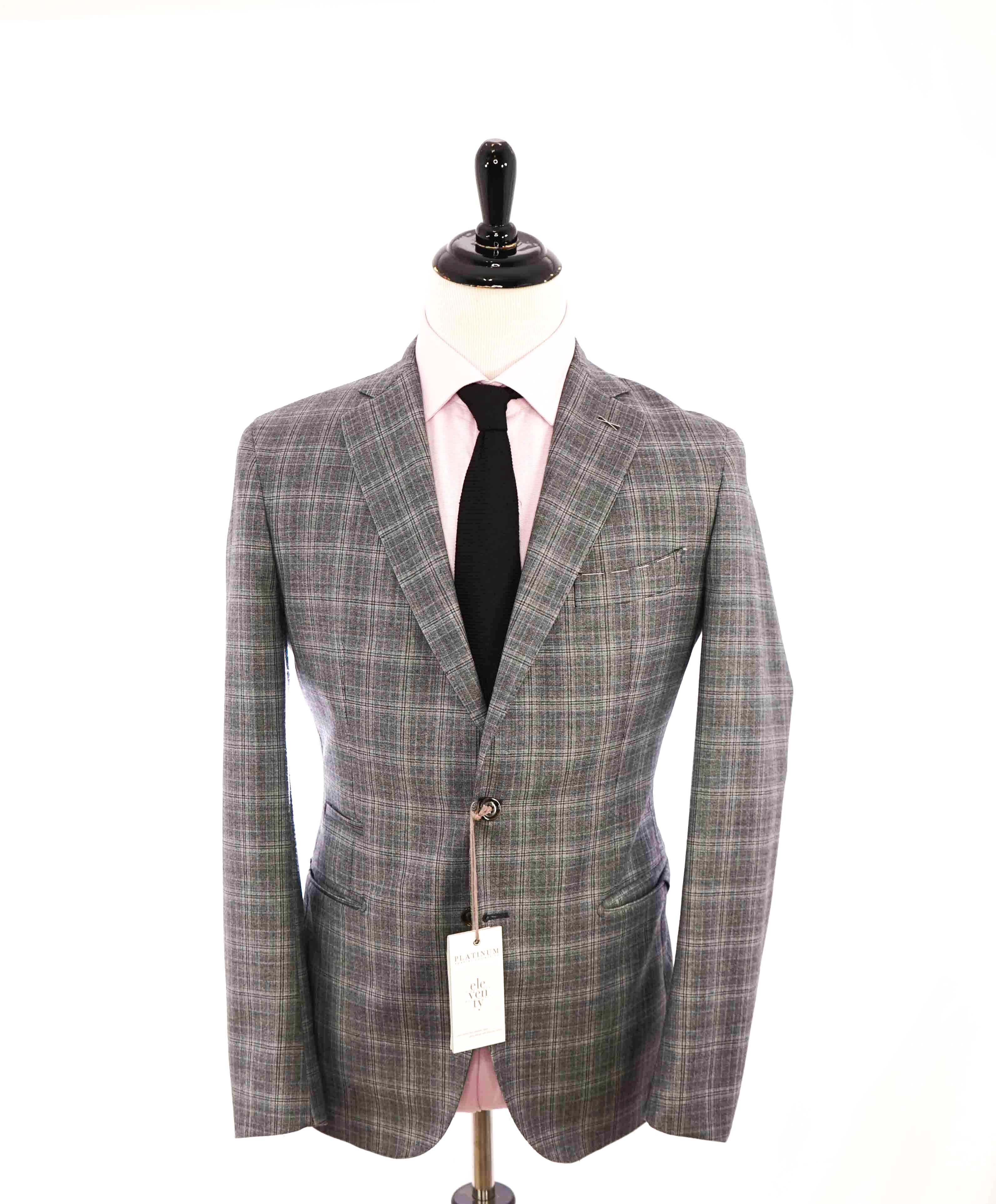 $1,995 ELEVENTY - "PLATINUM LABEL" Check Plaid Gray Classic Blazer - 40 (50 EU)