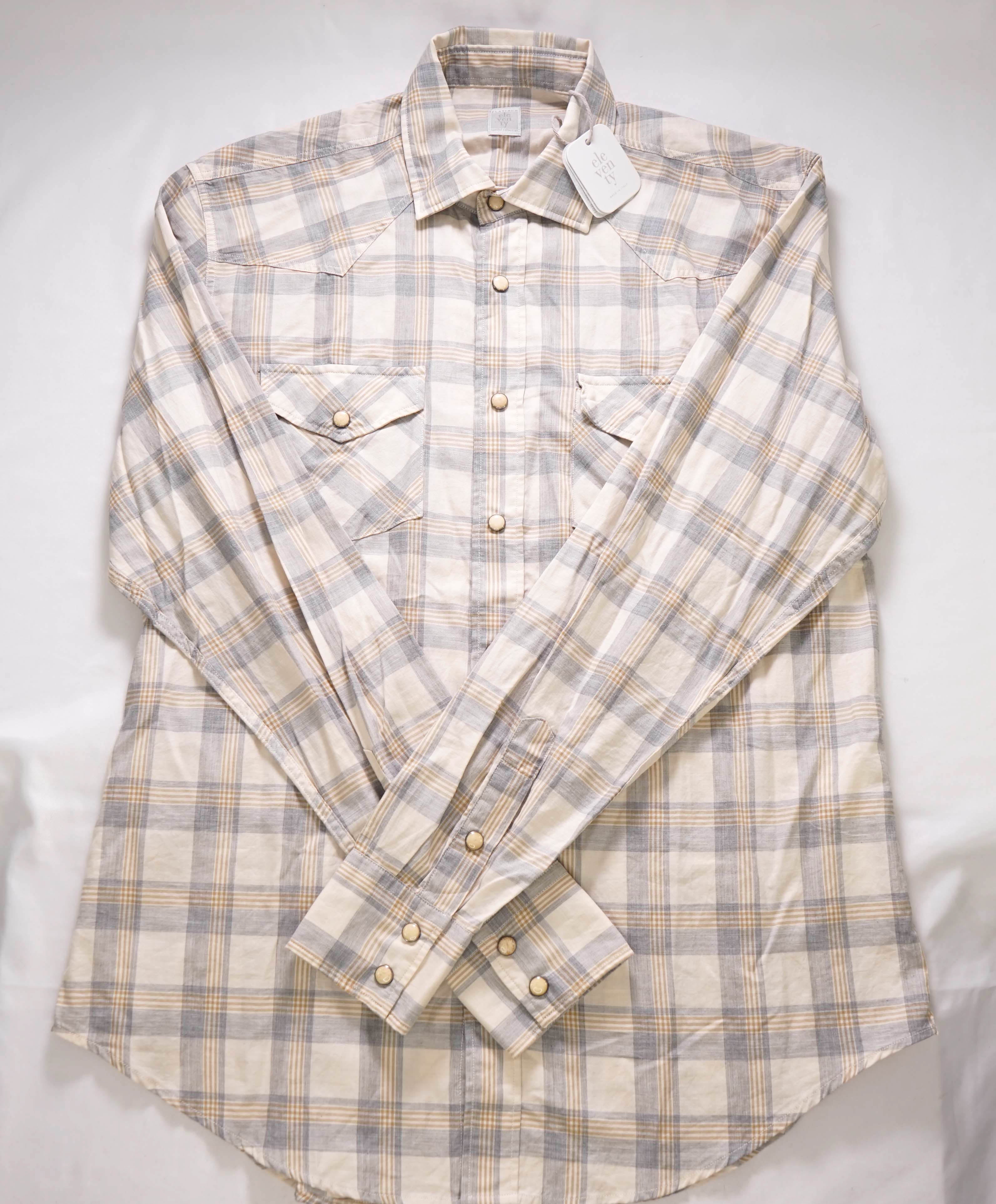 $495 ELEVENTY - Neutral/Gray PEARL SNAP Texas Style Western Shirt - M