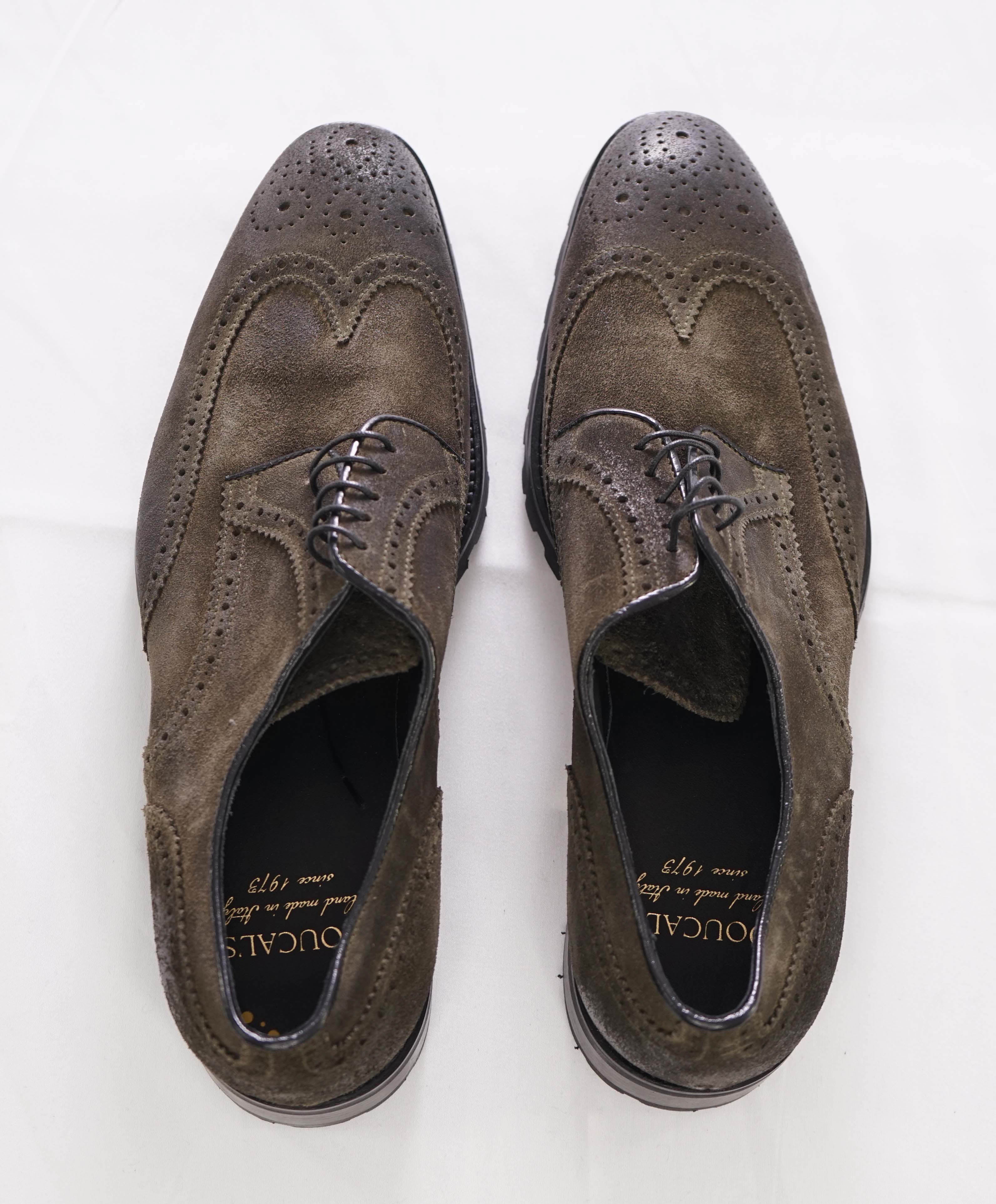 $575 DOUCAL’S - Brown Wingtip *HAND MADE* Distressed Suede Oxfords - 12US (45 EU)