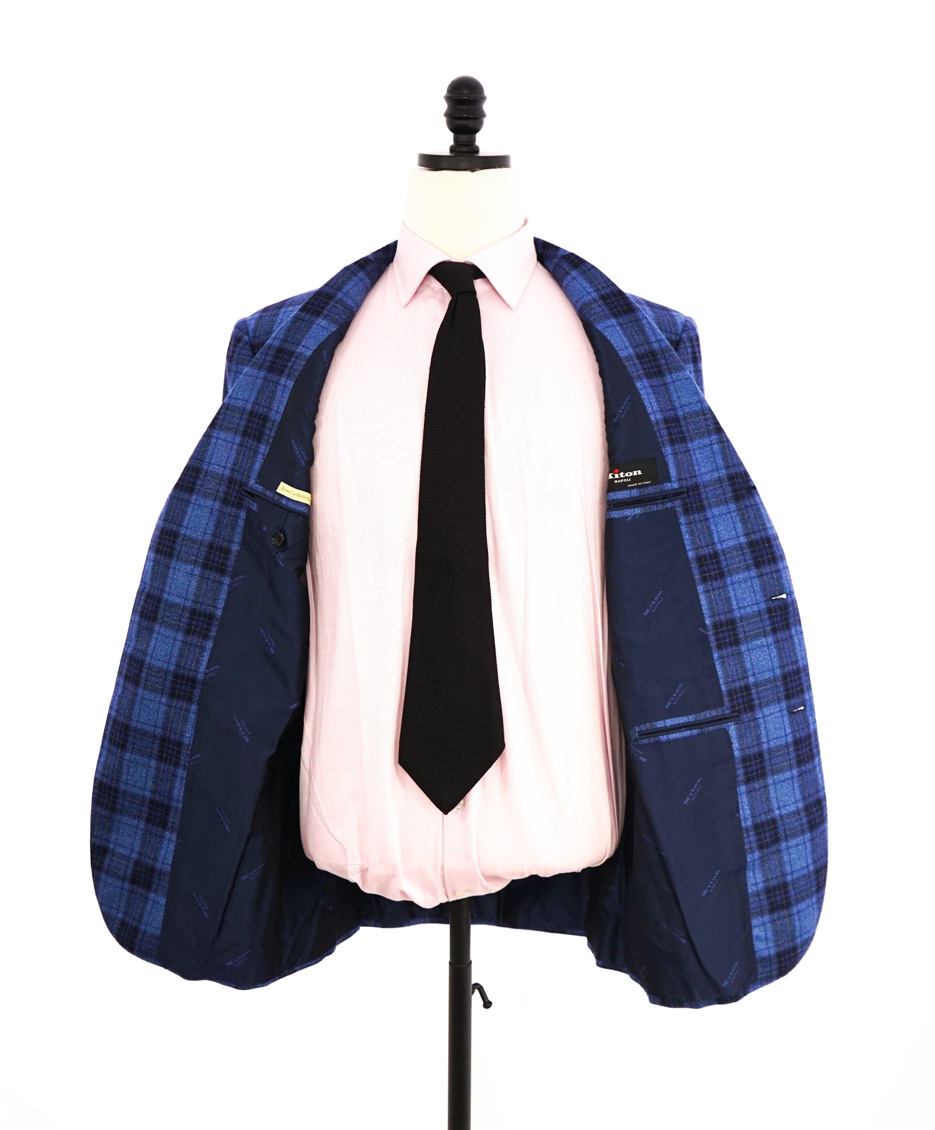 $9,600 KITON - *PURE CASHMERE* Blue Bold Check Plaid Blazer - 40R