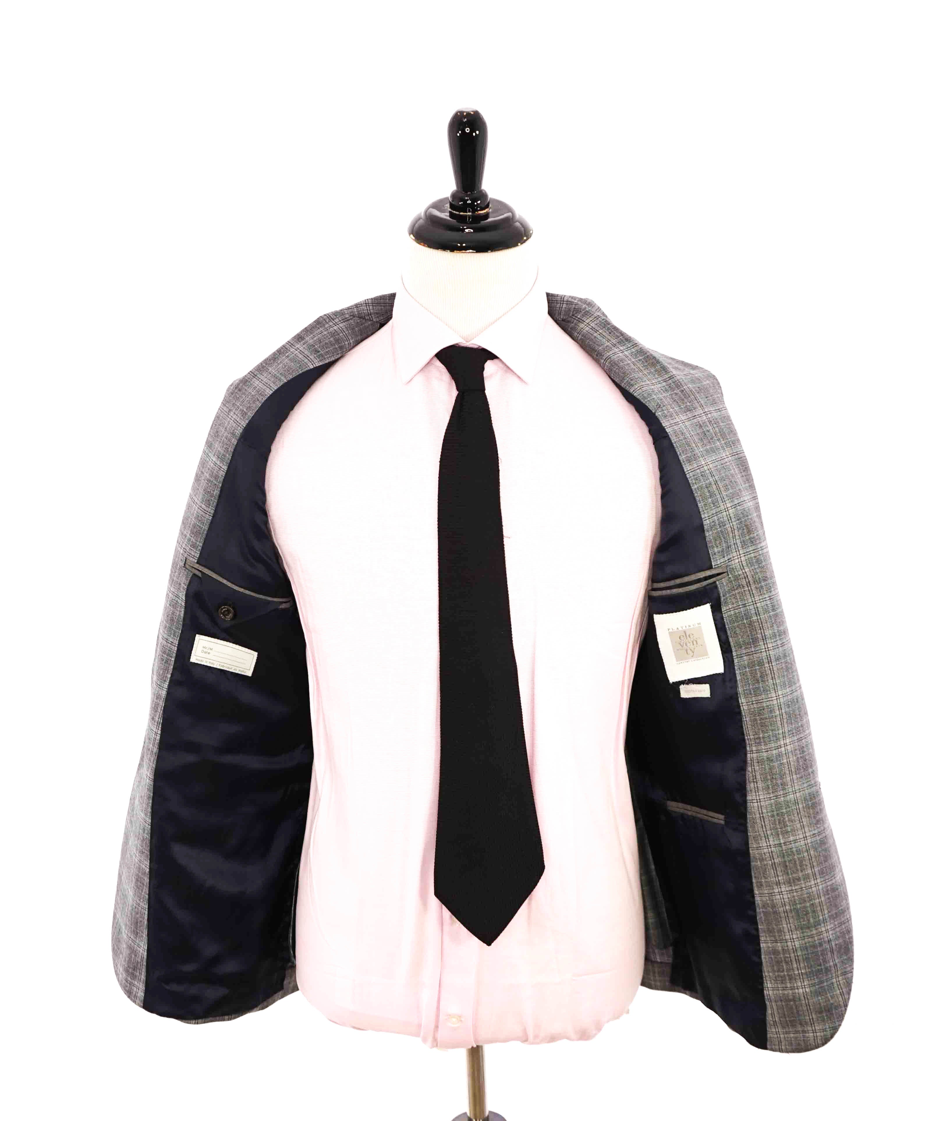 $1,995 ELEVENTY - "PLATINUM LABEL" Check Plaid Gray Classic Blazer - 40 (50 EU)