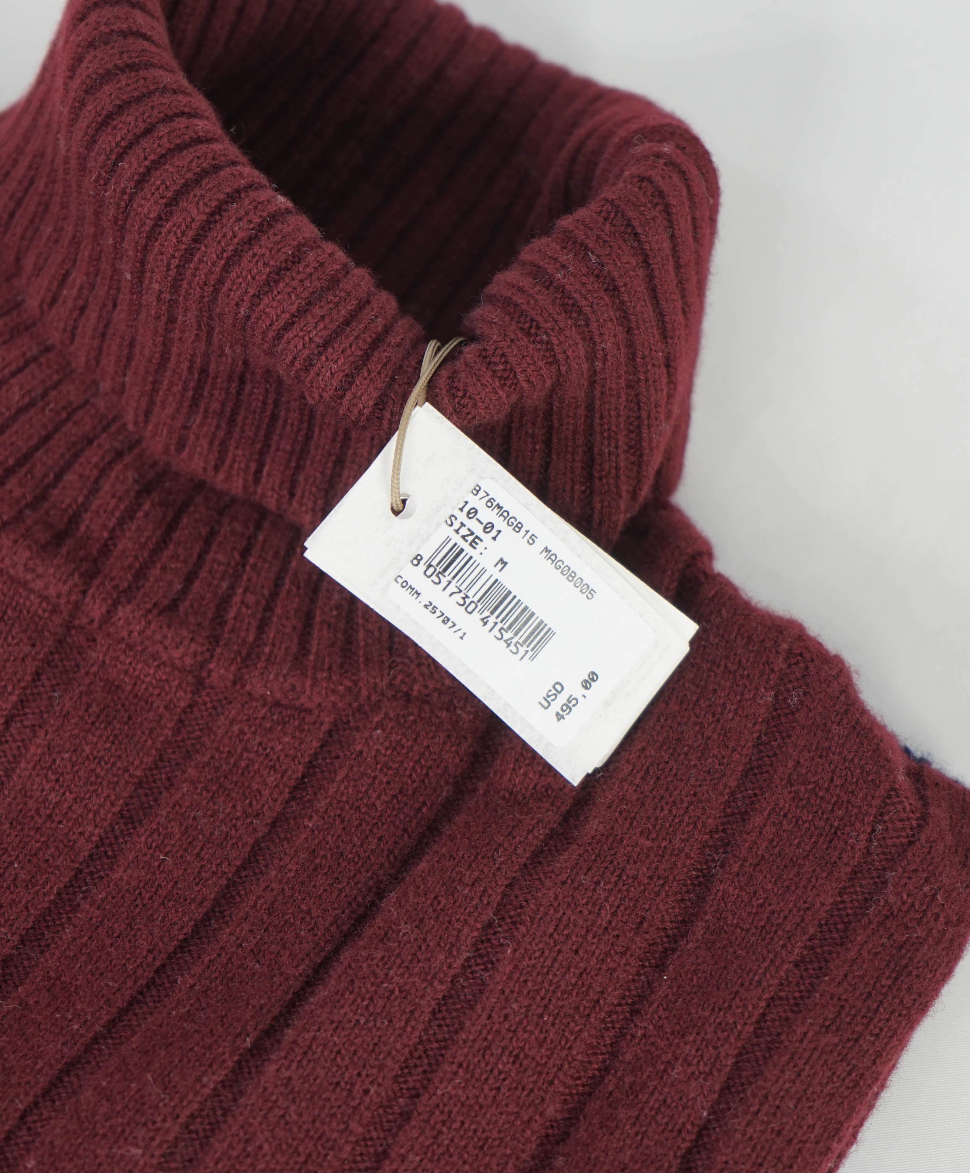 $495 ELEVENTY - *Pure Wool* Burgundy/Navy/White Turtleneck Ribbed Sweater - M