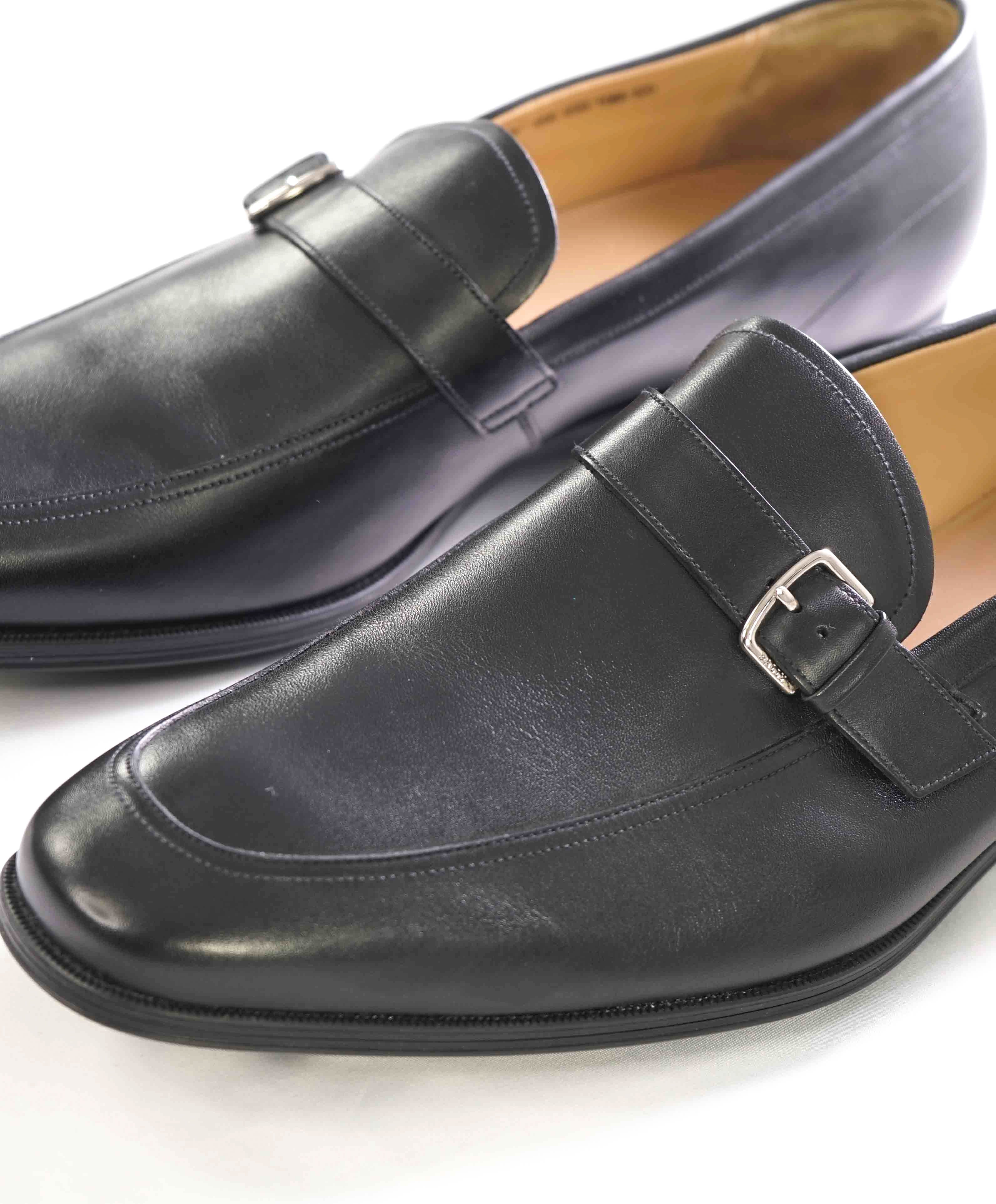 $680 BALLY - Black Logo Buckle Rubber Sole Loafers - 12US