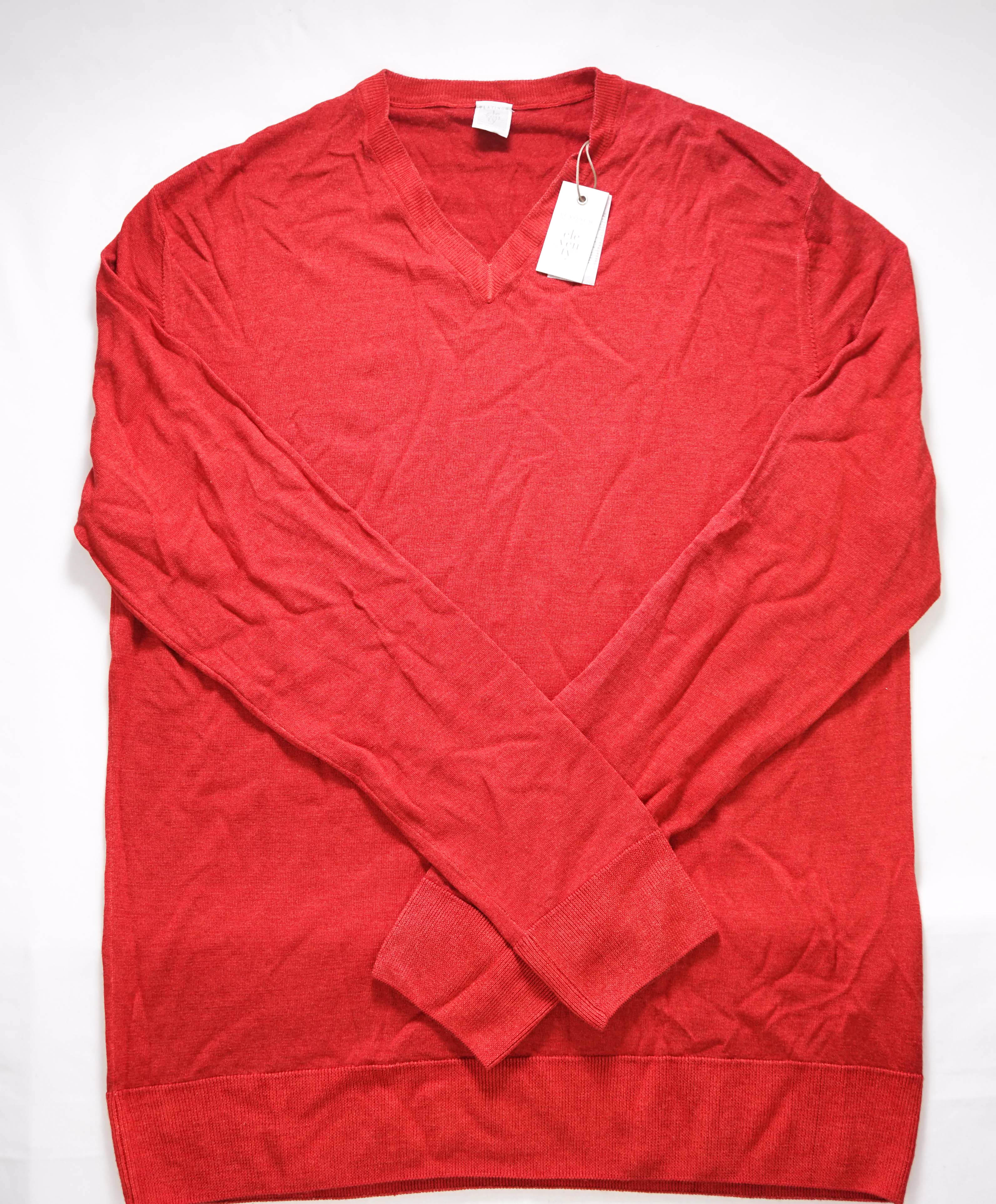 $495 ELEVENTY - Red V-Neck Premium Pure Wool/SILK Sweater - L