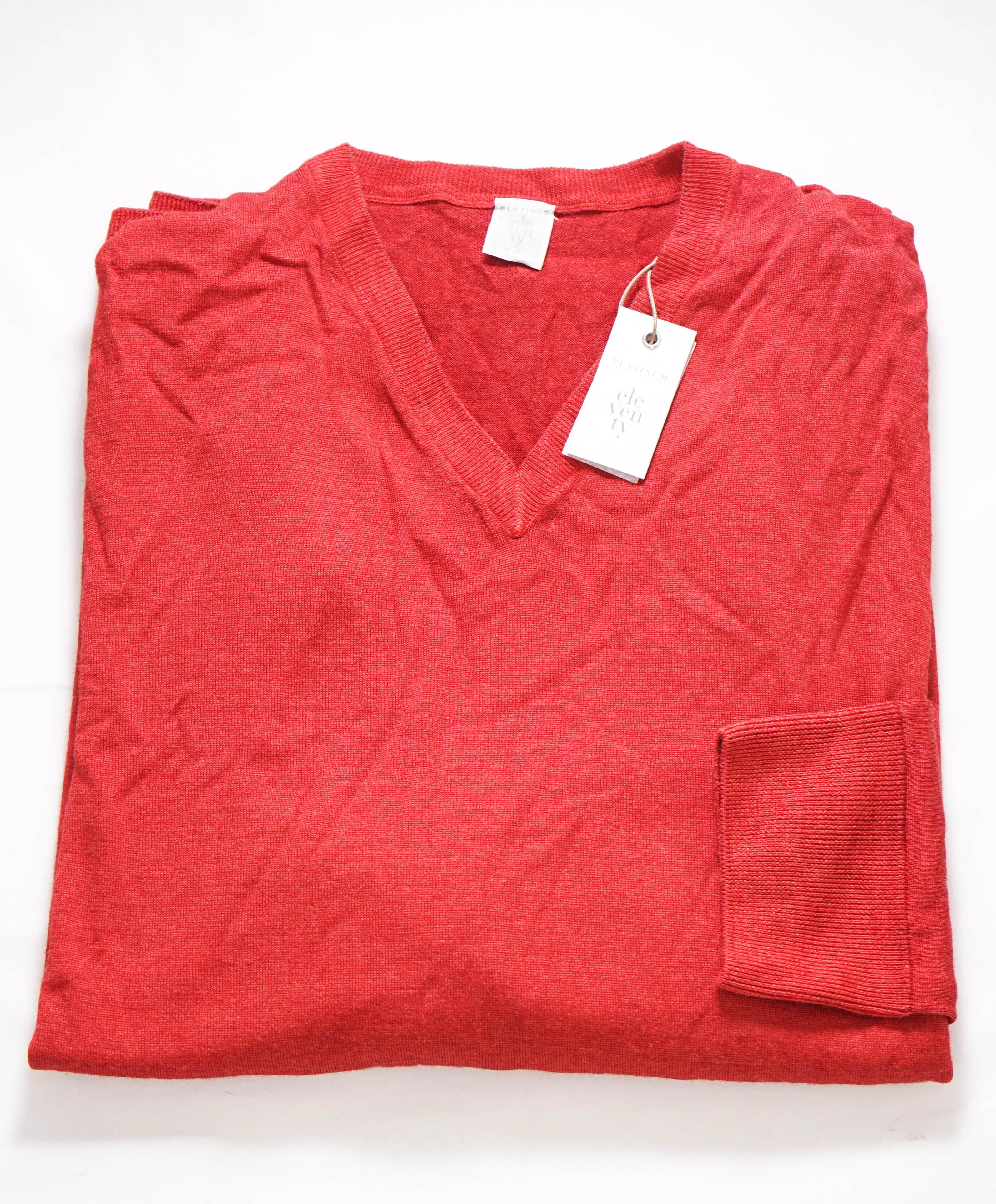 $495 ELEVENTY - Red V-Neck Premium Pure Wool/SILK Sweater - L