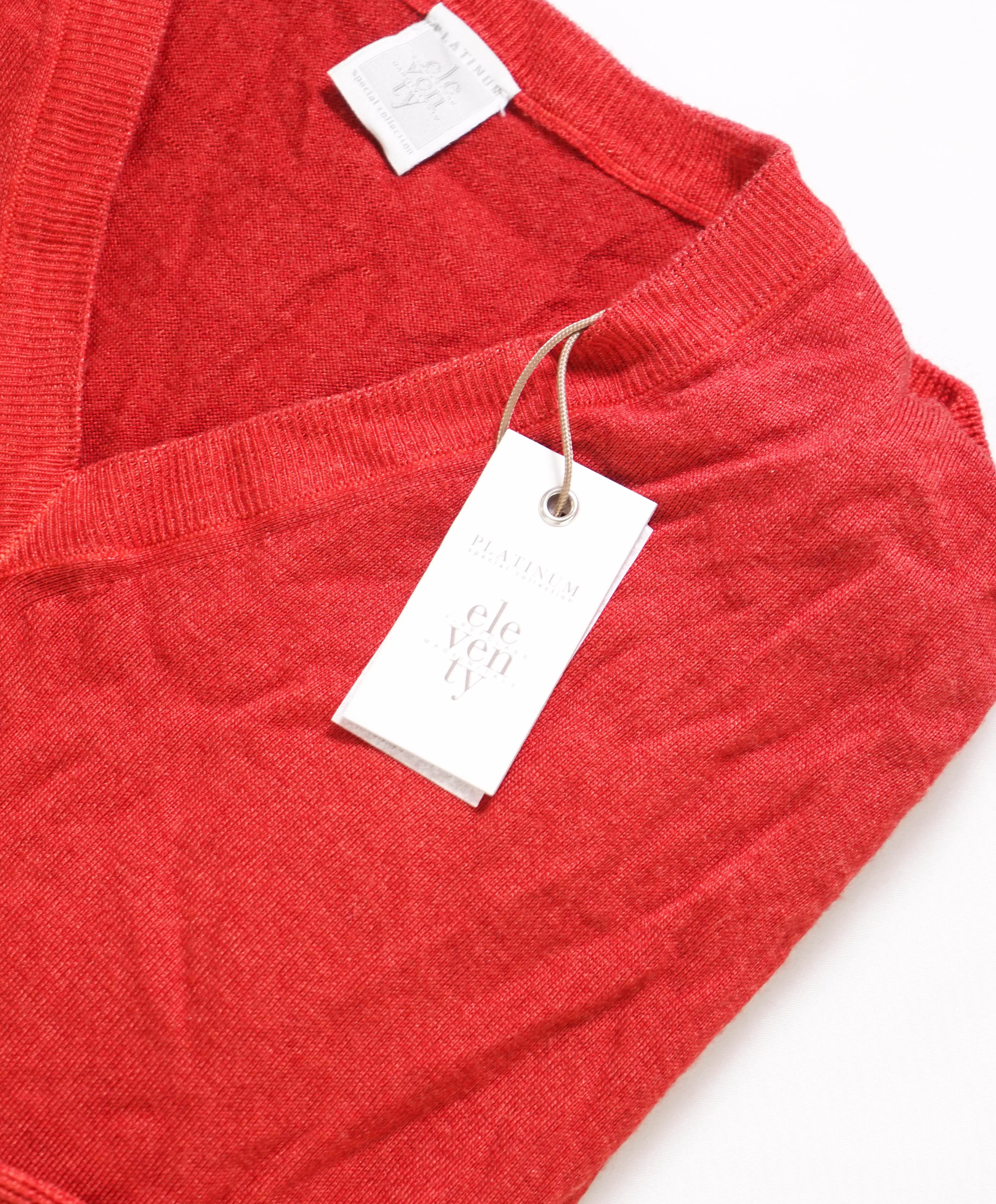 $495 ELEVENTY - Red V-Neck Premium Pure Wool/SILK Sweater - L