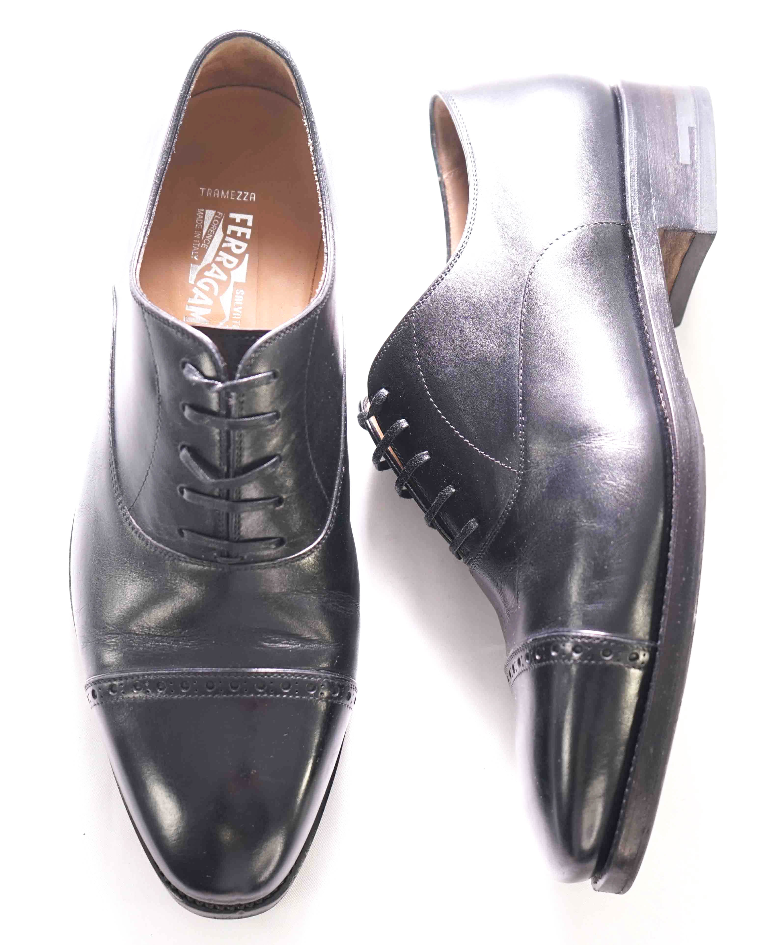 $1,495 SALVATORE FERRAGAMO - "TRAMEZZA" Black PREMIUM Oxford - 8 EEE