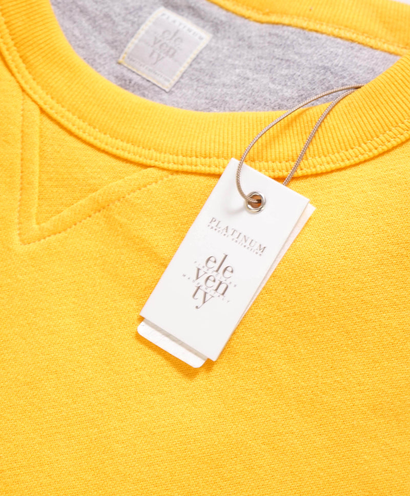 $395 ELEVENTY - Solid Yellow Cotton ATHLEISURE Crewneck Sweater - M