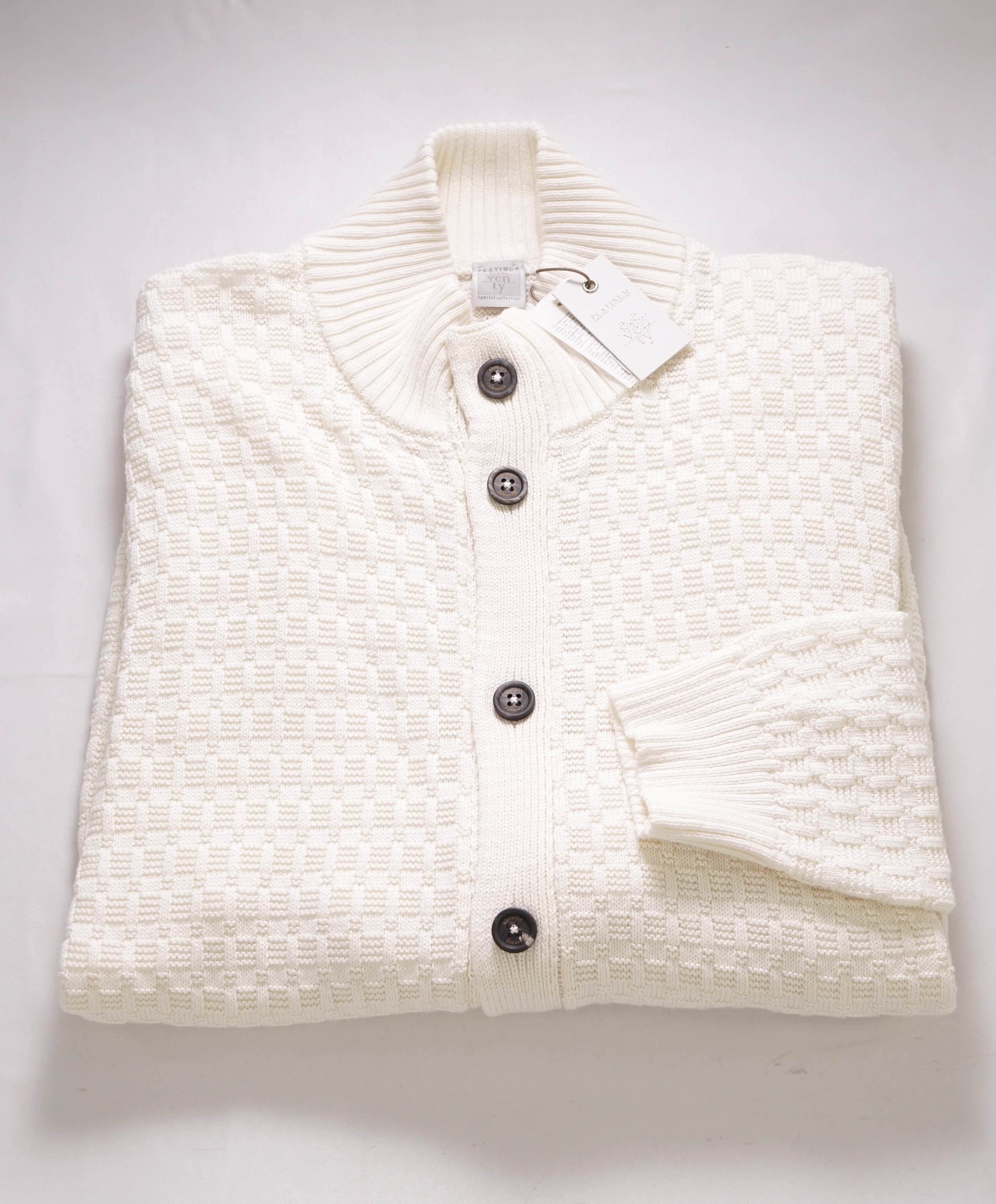 $695 ELEVENTY - *PLATINUM* White Mock Neck Cardigan Sweater Jacket - M