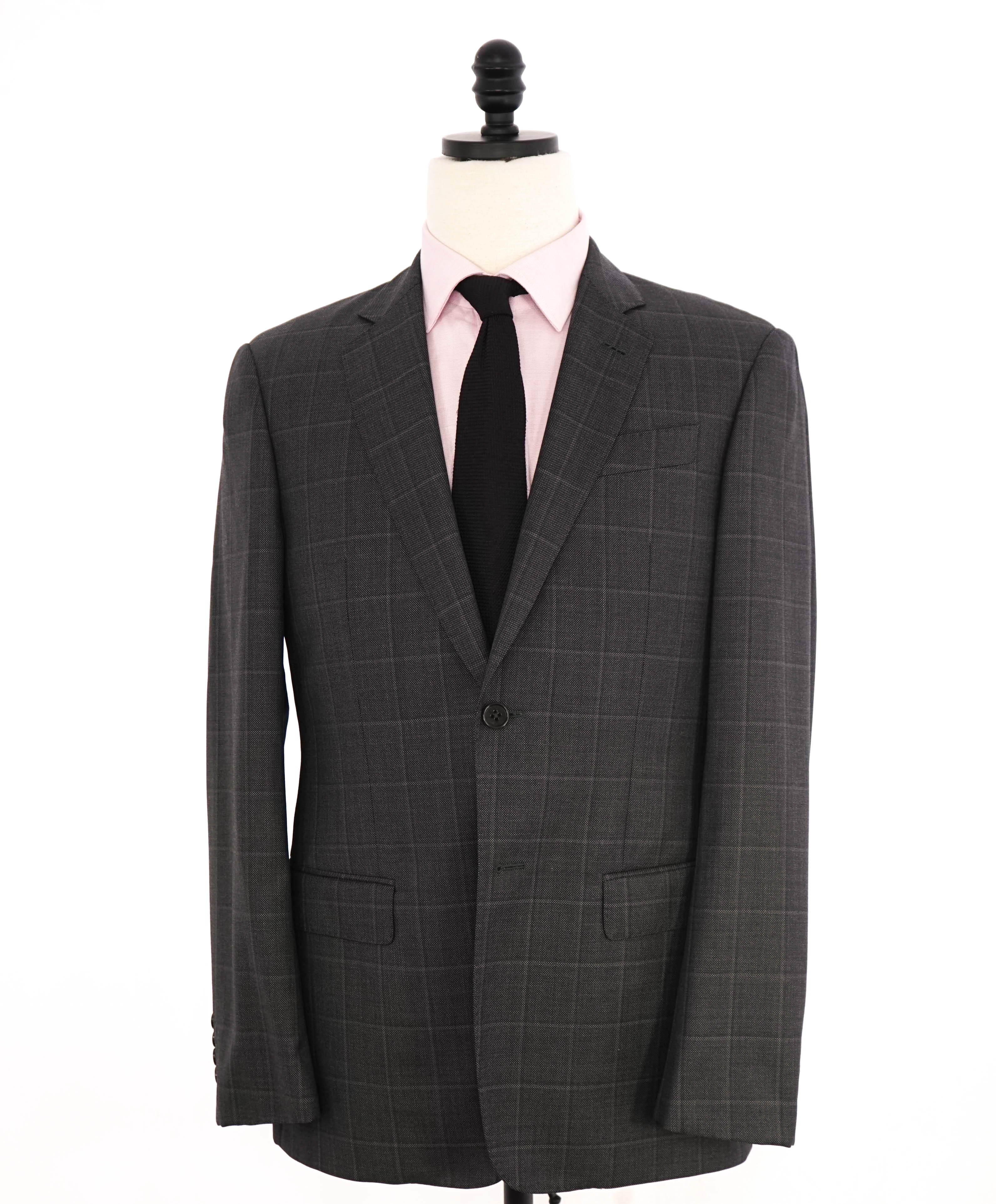 $1,995 EMPORIO ARMANI - “G LINE” Gray 2-Btn Windowpane Notch Lapel 140's Suit - 38R