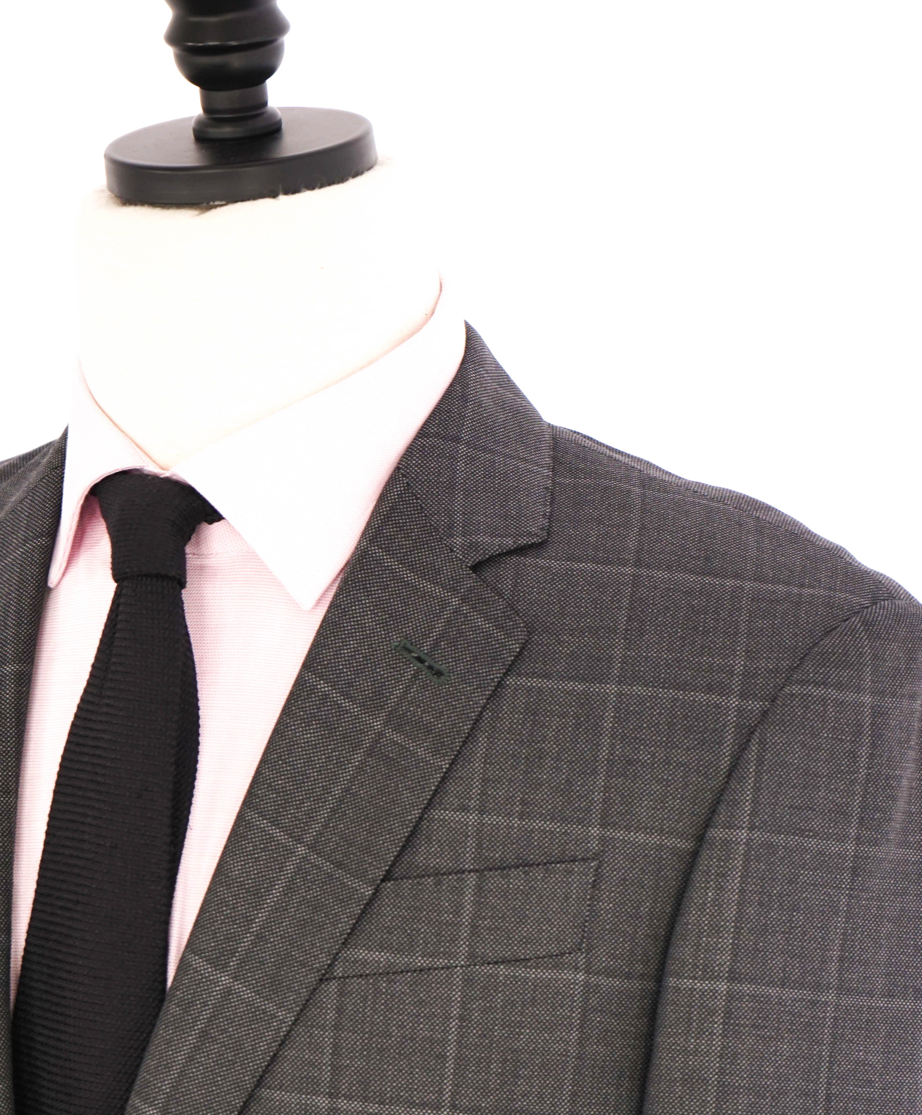 $1,995 EMPORIO ARMANI - “G LINE” Gray 2-Btn Windowpane Notch Lapel 140's Suit - 38R