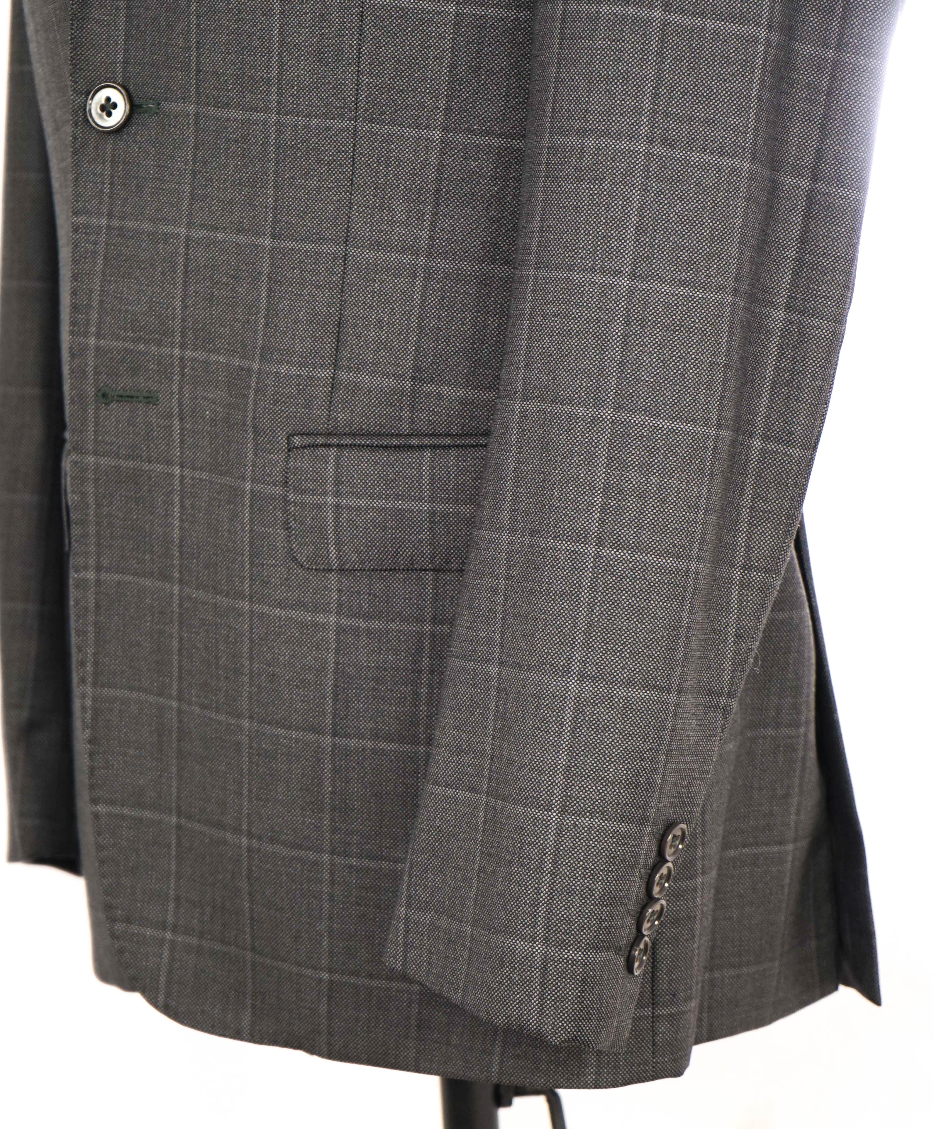 $1,995 EMPORIO ARMANI - “G LINE” Gray 2-Btn Windowpane Notch Lapel 140's Suit - 38R