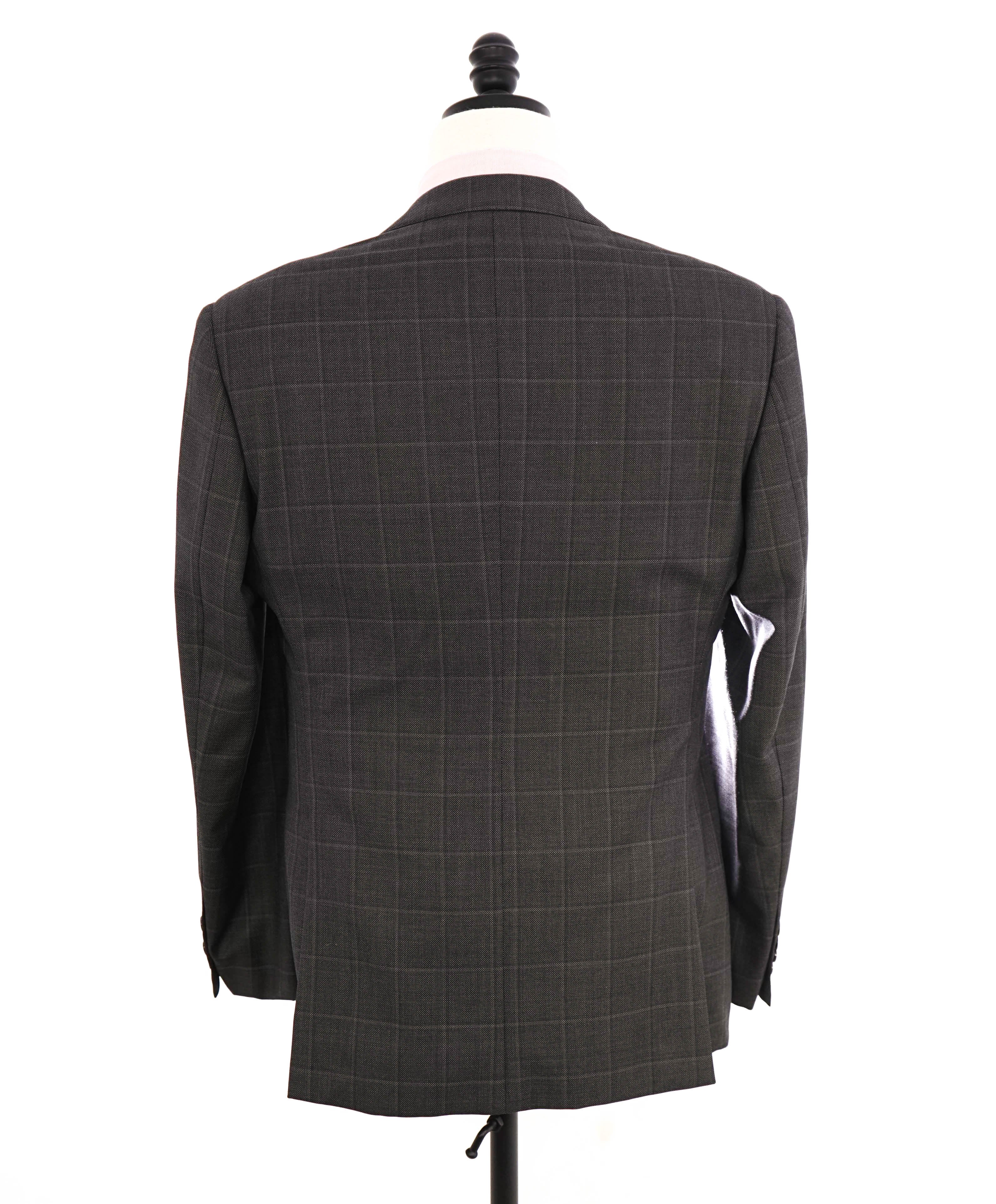 $1,995 EMPORIO ARMANI - “G LINE” Gray 2-Btn Windowpane Notch Lapel 140's Suit - 38R