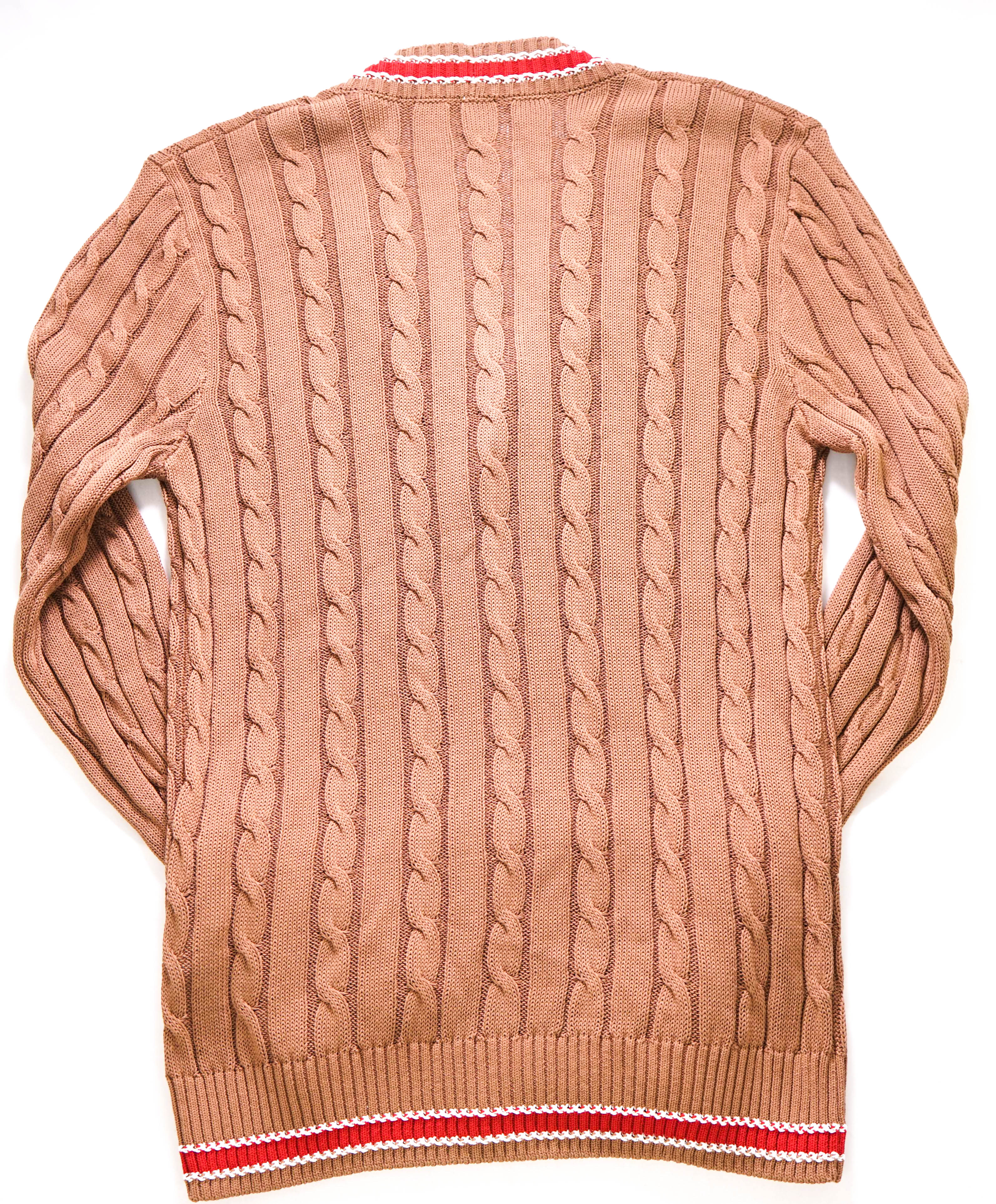 $795 ELEVENTY -Brown/Ivory Cotton Cable Knit Tipped Cardigan Sweater- M