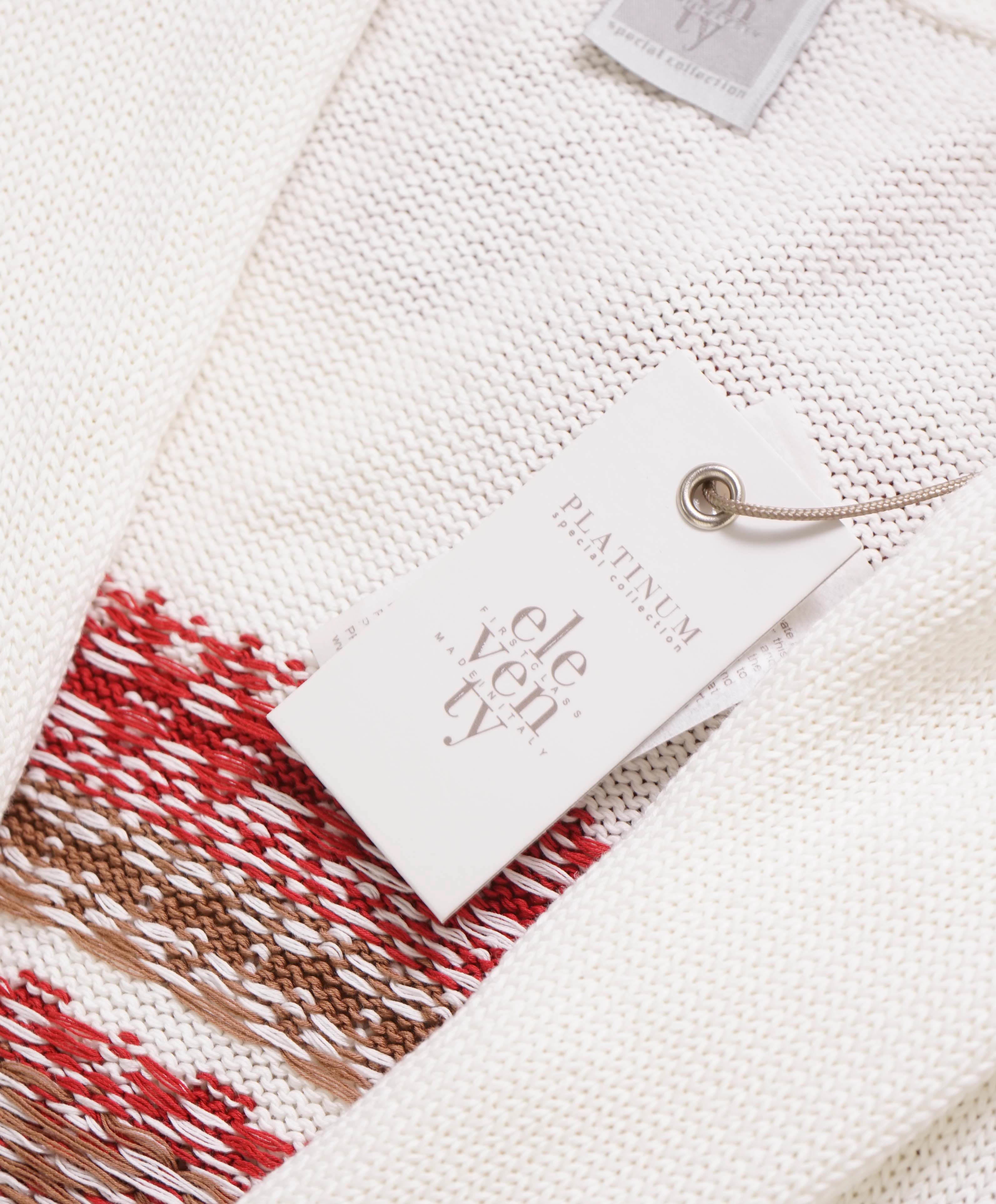 $745 ELEVENTY - Ivory/Red Cotton Shawl Collar Fair Isle Cardigan Sweater - M