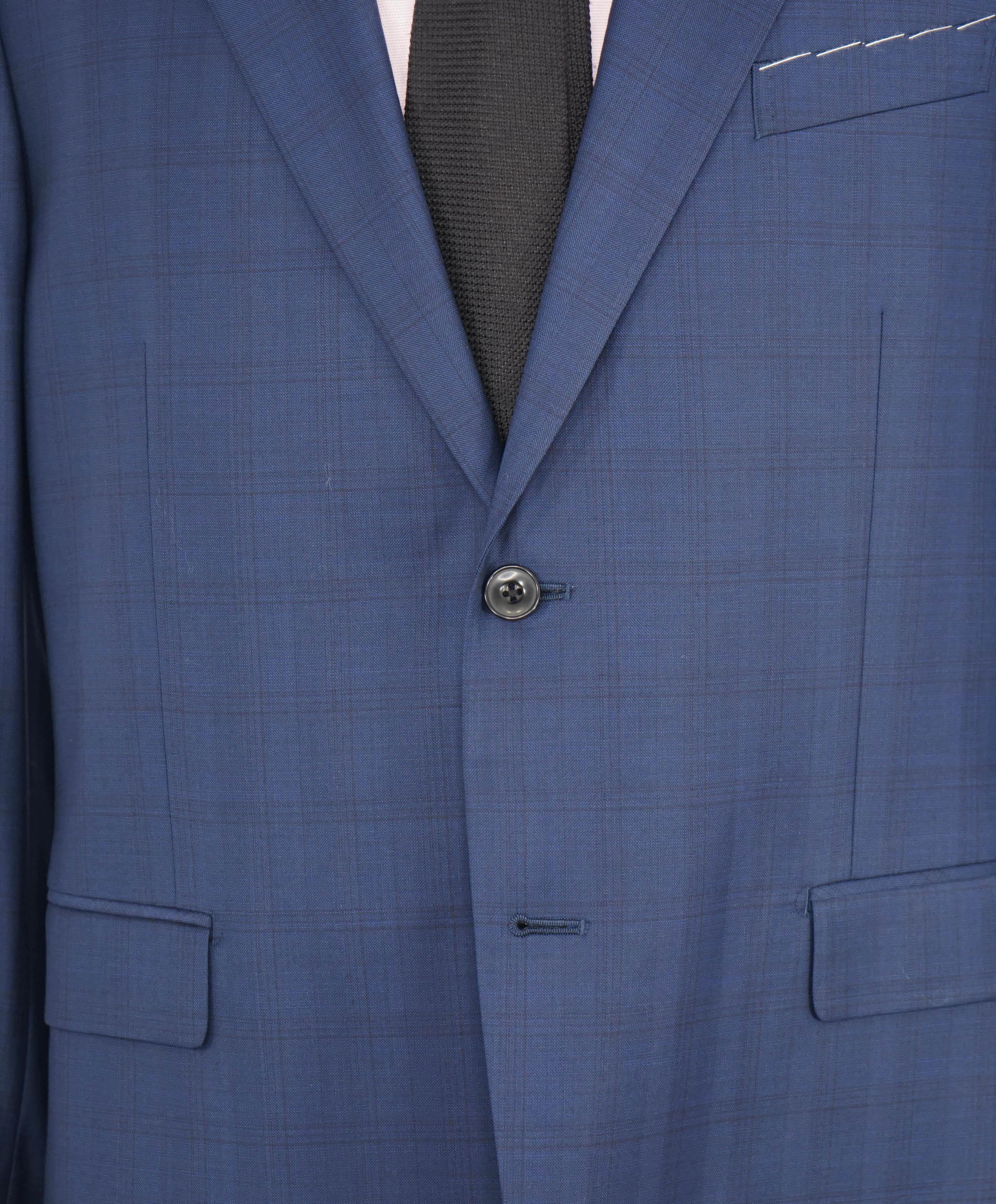 $1,500 ERMENEGILDO ZEGNA - By BARNEYS "Trofeo" Navy Wool Check Suit - 44R