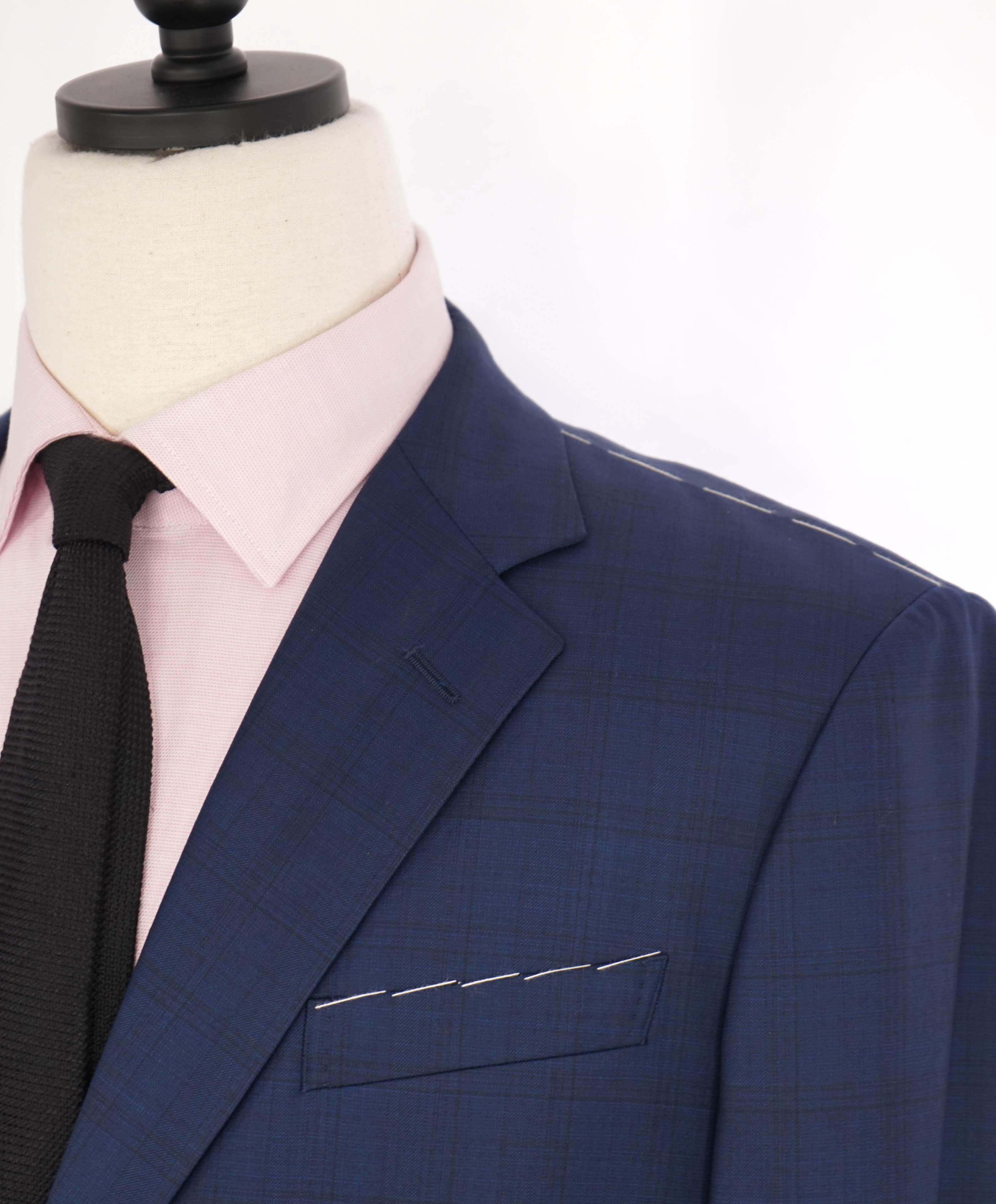 $1,500 ERMENEGILDO ZEGNA - By BARNEYS "Trofeo" Navy Wool Check Suit - 44R