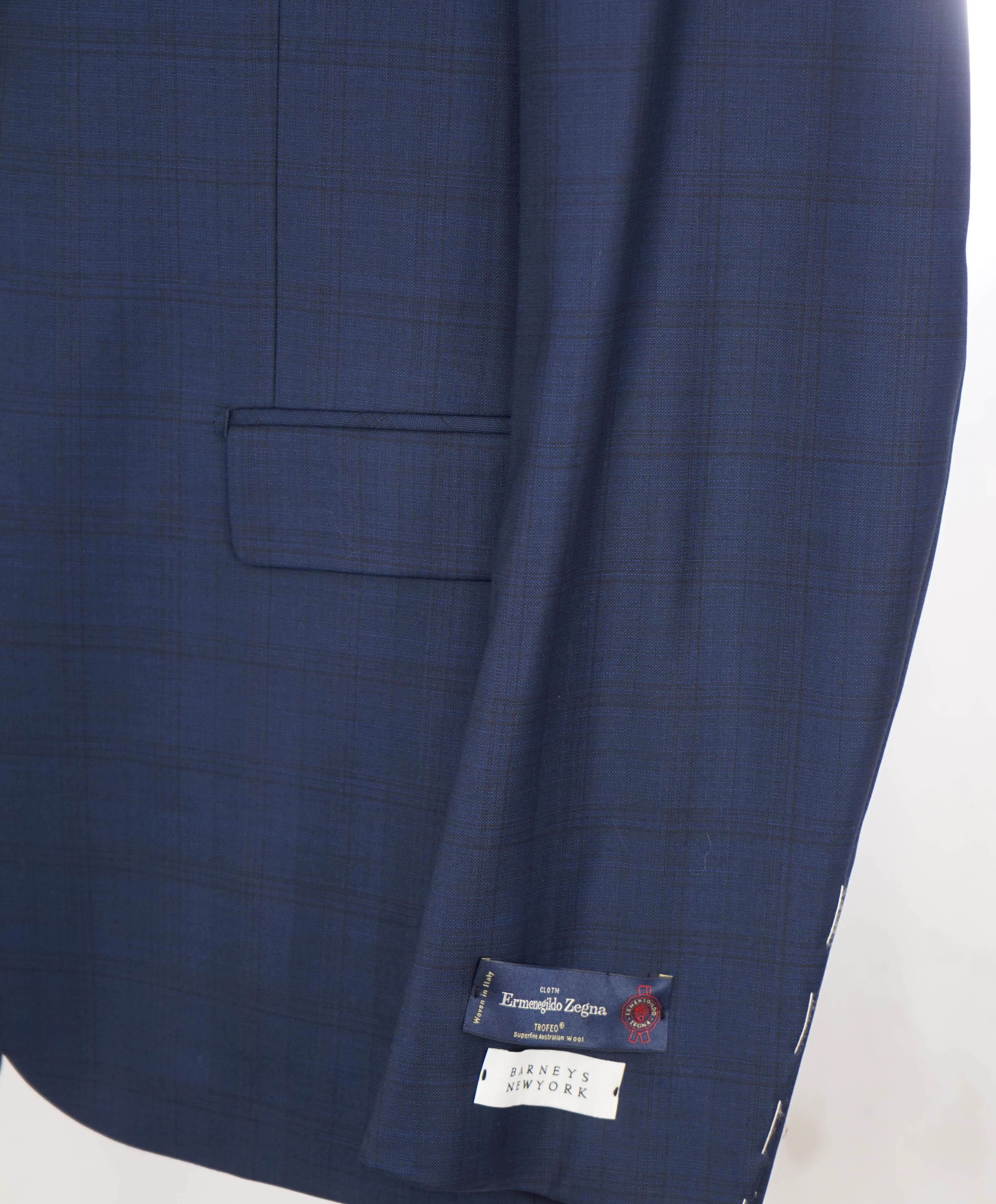 $1,500 ERMENEGILDO ZEGNA - By BARNEYS "Trofeo" Navy Wool Check Suit - 44R