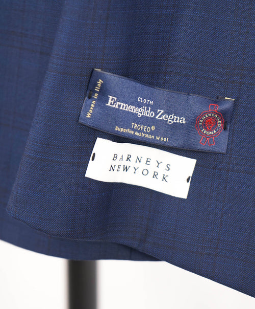 $1,500 ERMENEGILDO ZEGNA - By BARNEYS "Trofeo" Navy Wool Check Suit - 44R
