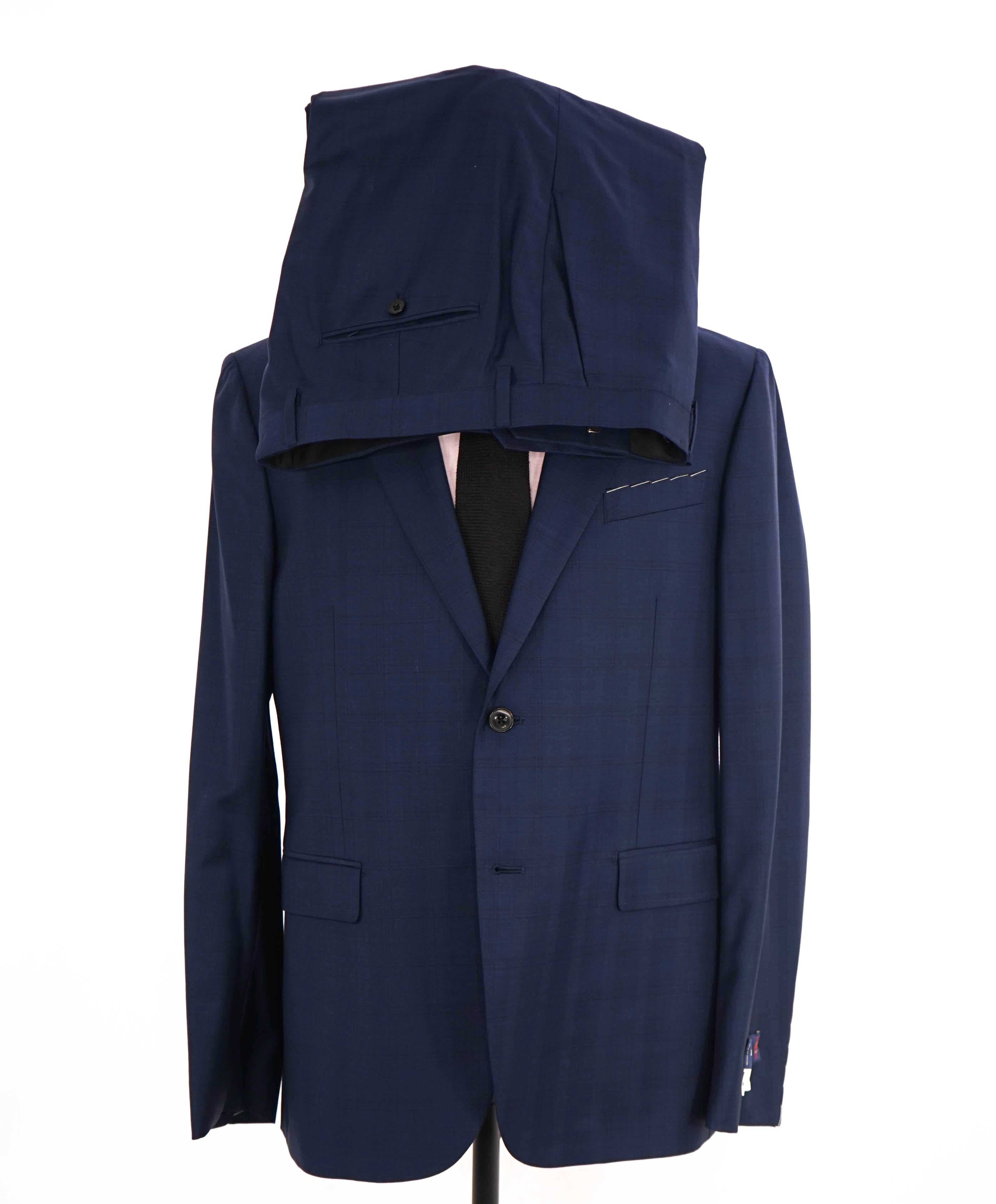 $1,500 ERMENEGILDO ZEGNA - By BARNEYS "Trofeo" Navy Wool Check Suit - 44R