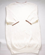 $395 ELEVENTY - Ivory/Brown Crewneck Premium Short Sleeve Sweater - M