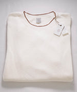 $395 ELEVENTY - Ivory/Brown Crewneck Premium Short Sleeve Sweater - M