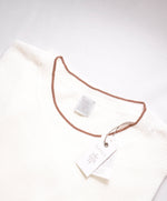 $395 ELEVENTY - Ivory/Brown Crewneck Premium Short Sleeve Sweater - M