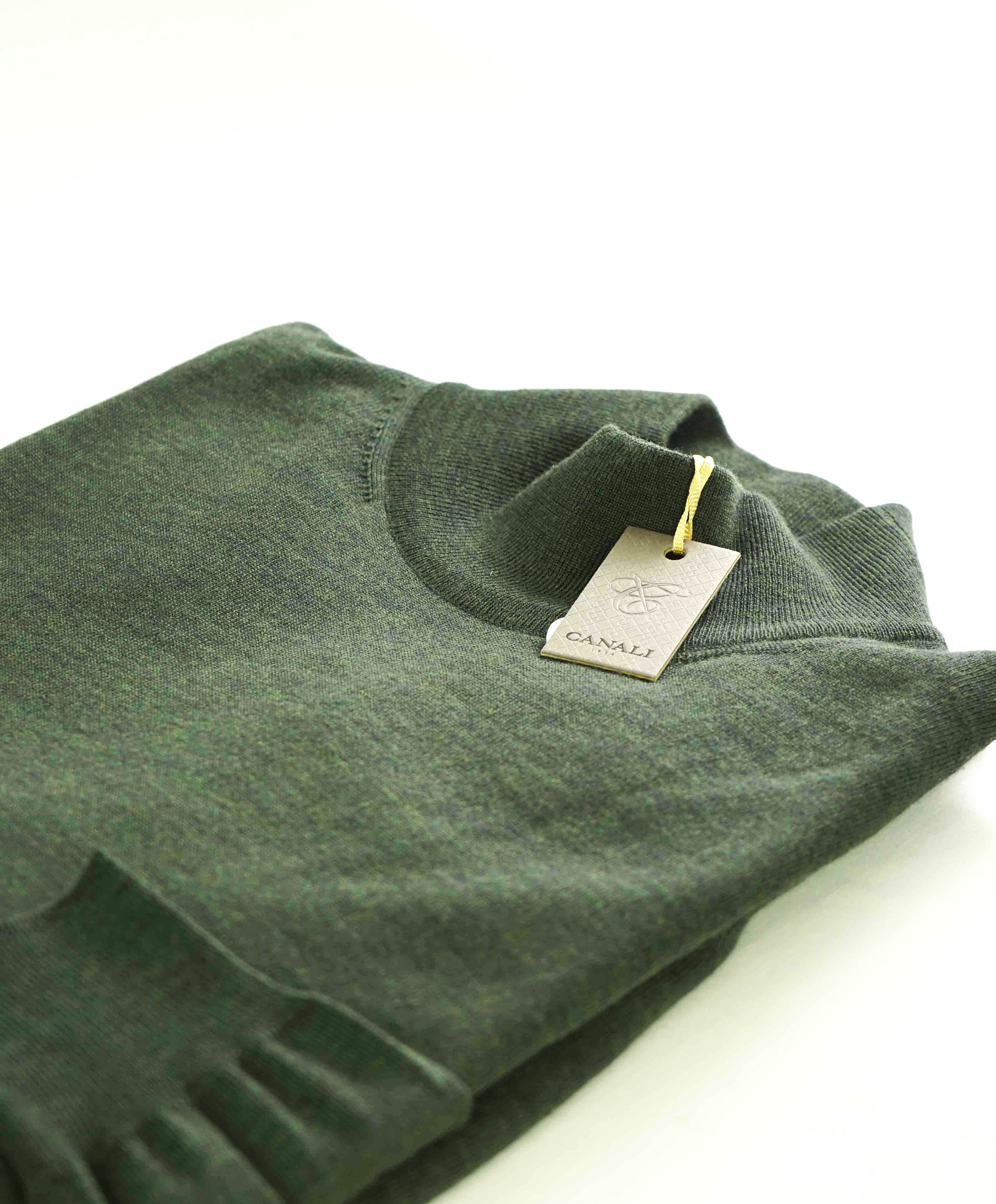 $480 CANALI - Merino Wool *Mock Turtleneck* Green Sweater - S (38US 48EU)