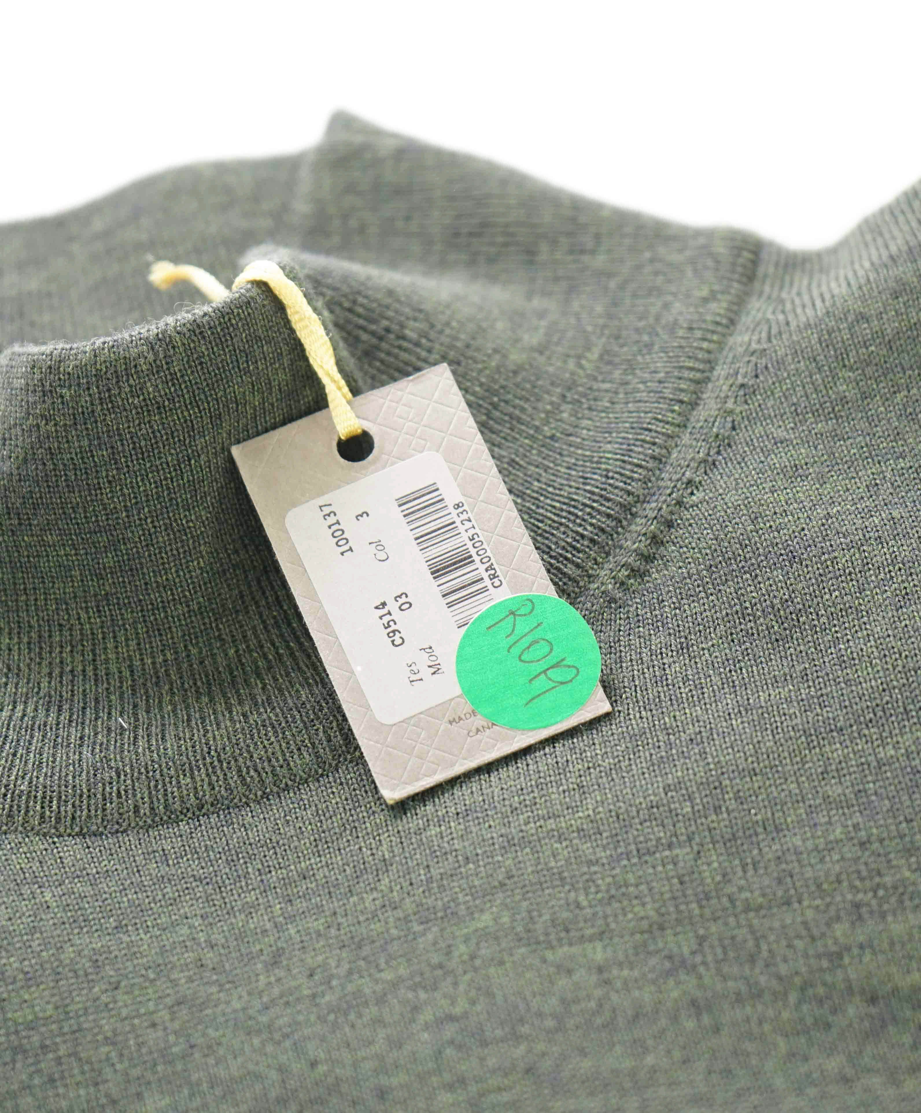 $480 CANALI - Merino Wool *Mock Turtleneck* Green Sweater - S (38US 48EU)