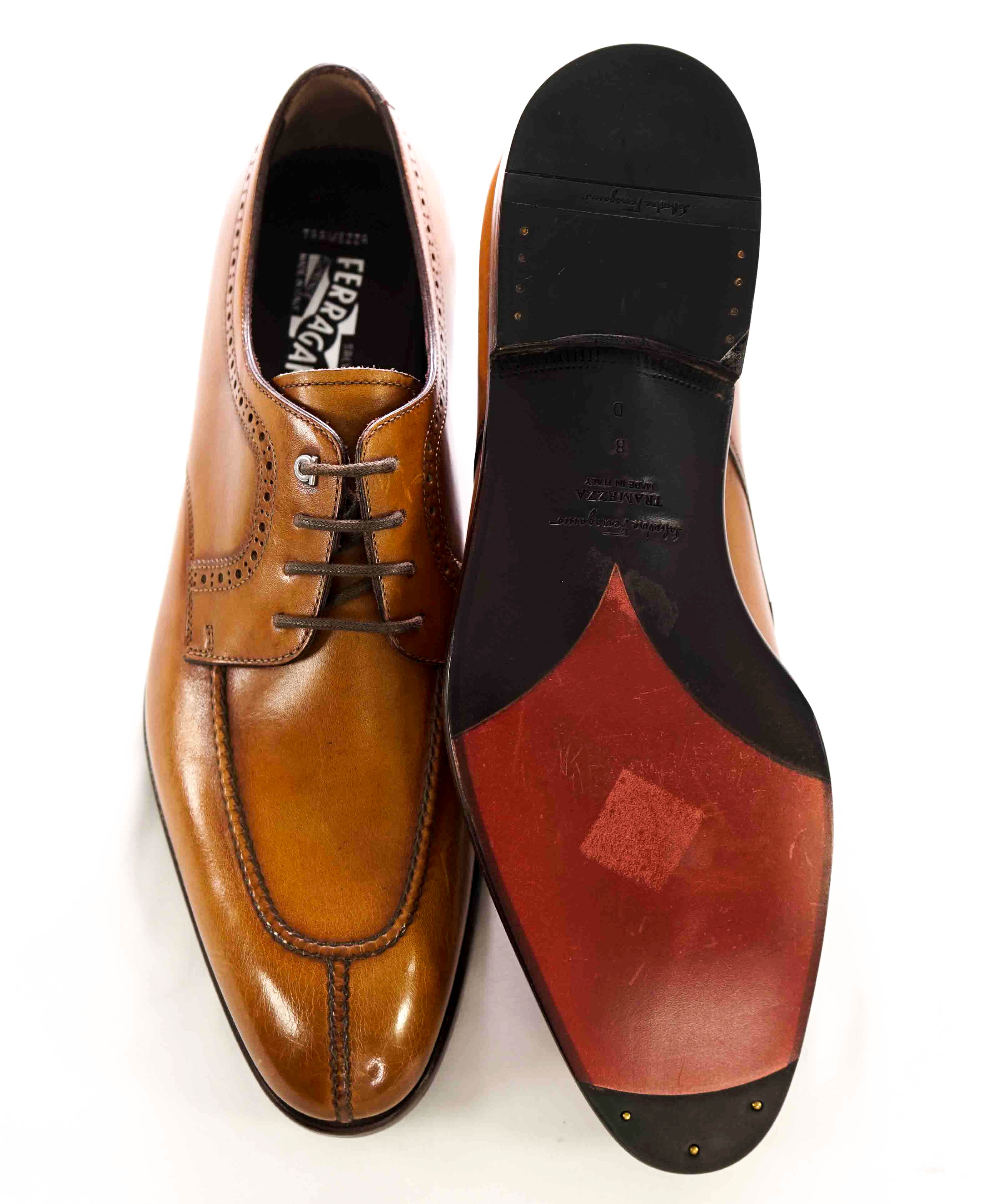 $1,495 SALVATORE FERRAGAMO - "TRAMEZZA TULLIO" Ambre Oxford - 8 D