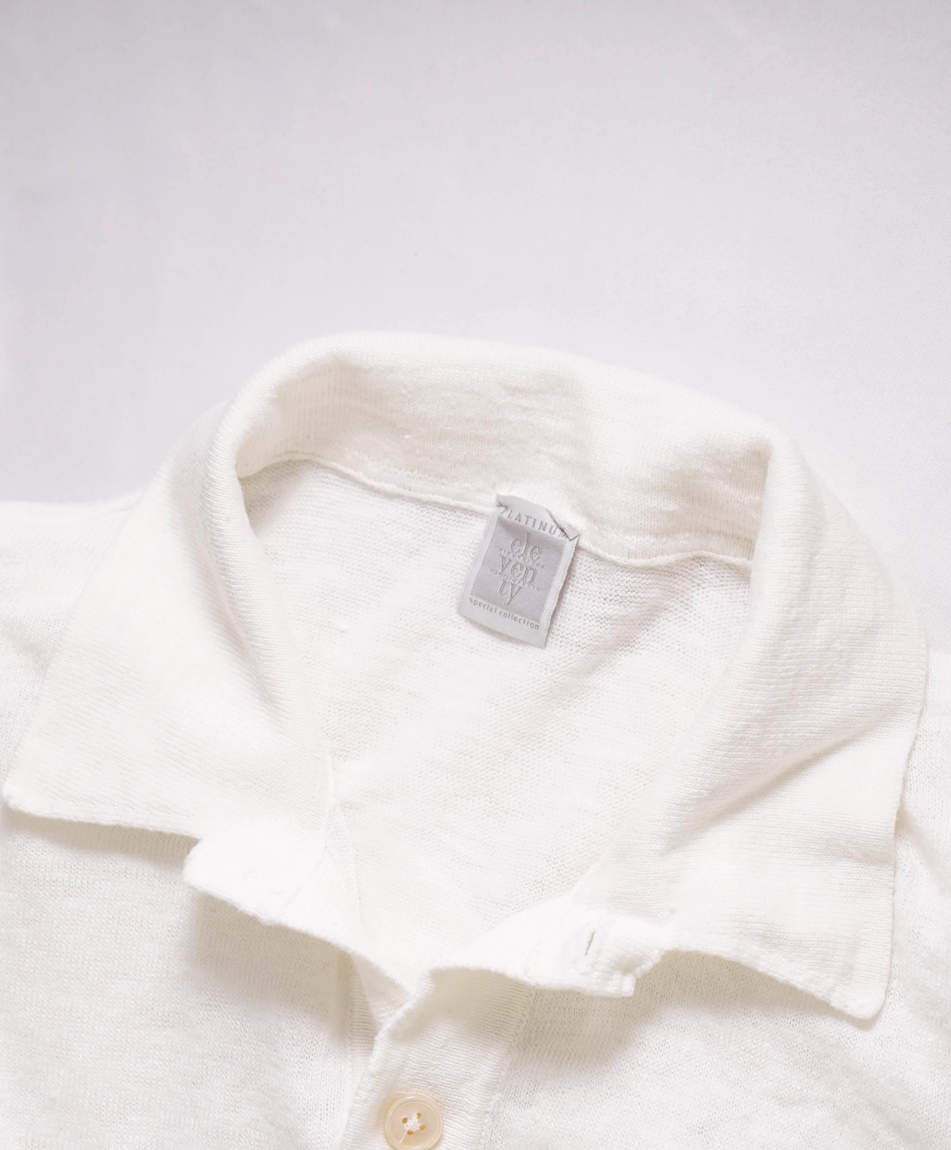 $495 ELEVENTY - Linen/Cotton White Sweater Polo Short Sleeve T - M