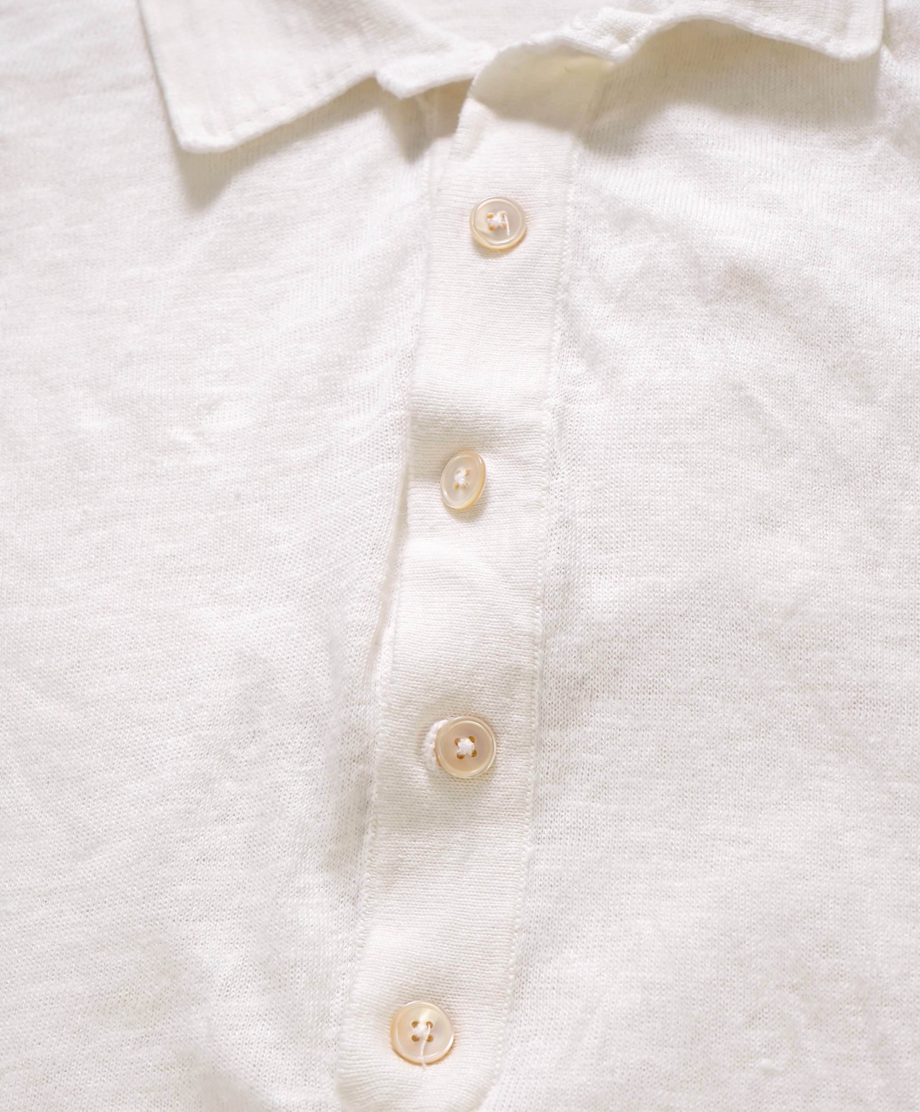 $495 ELEVENTY - Linen/Cotton White Sweater Polo Short Sleeve T - M