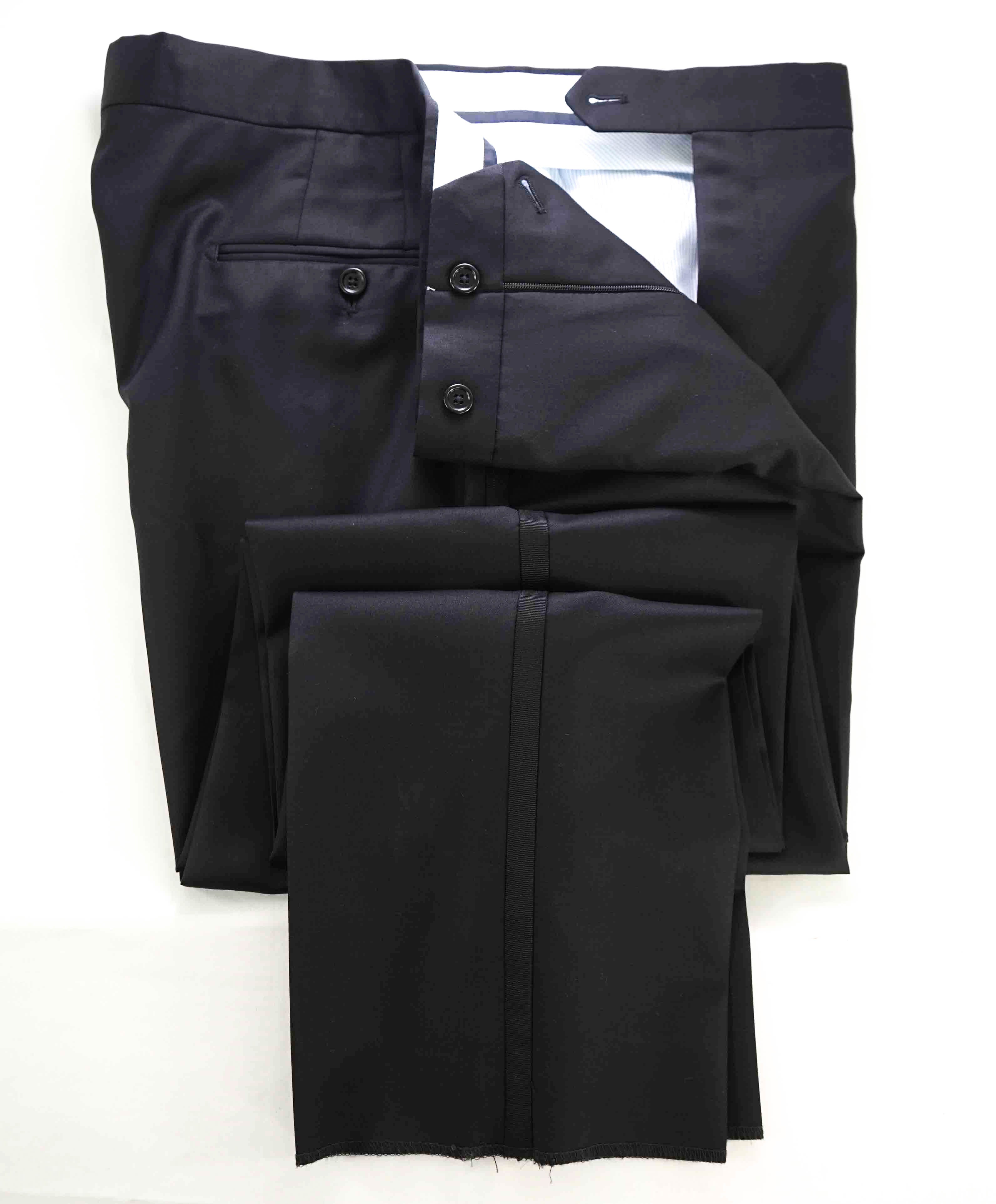 $398 SAKS FIFTH AVE - Black Wool MADE IN ITALY Flat Front Dress Tux Pants- 38W