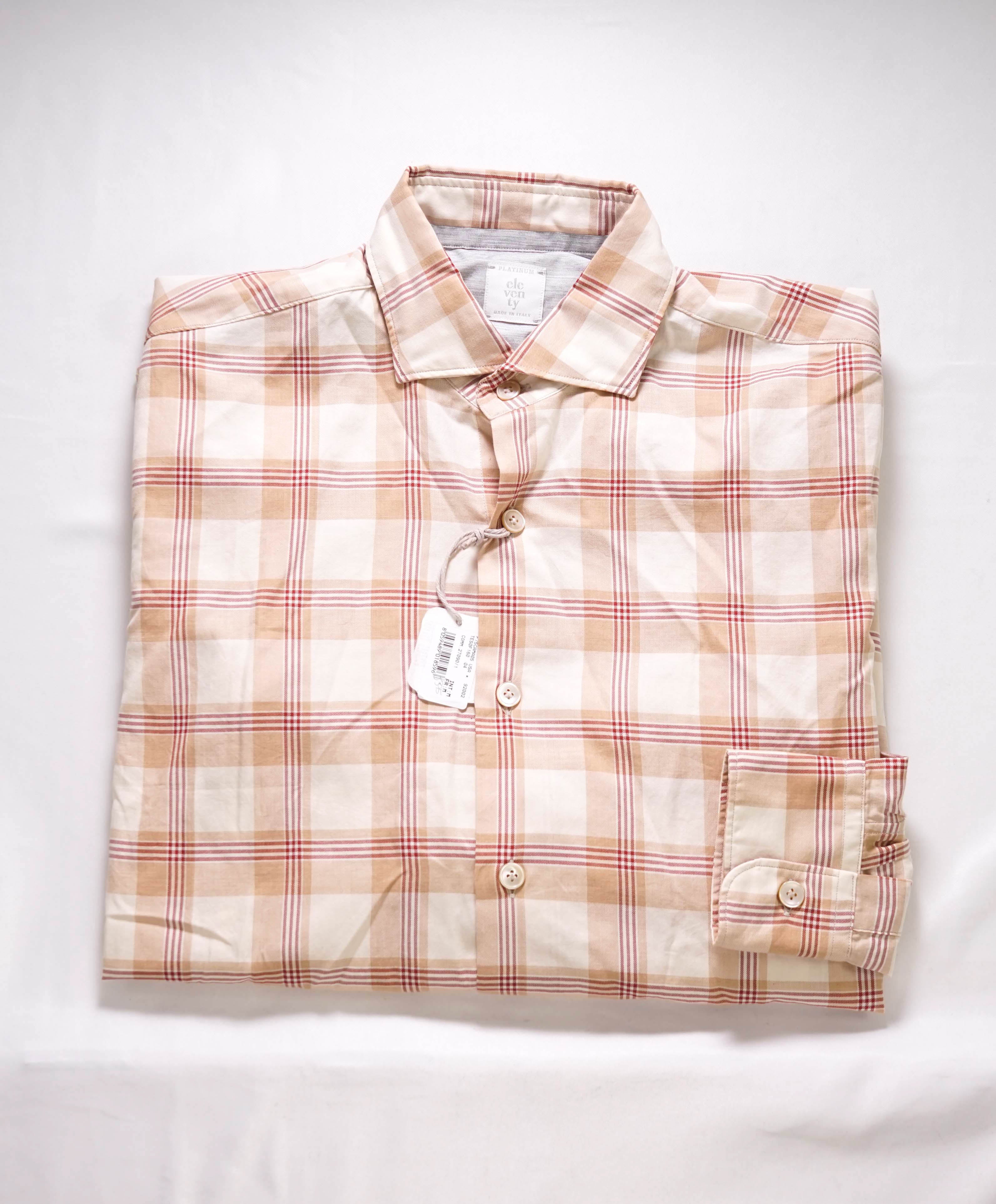 $495 ELEVENTY - *Flannel cotton* Neutral Red Check Dress Shirt - M