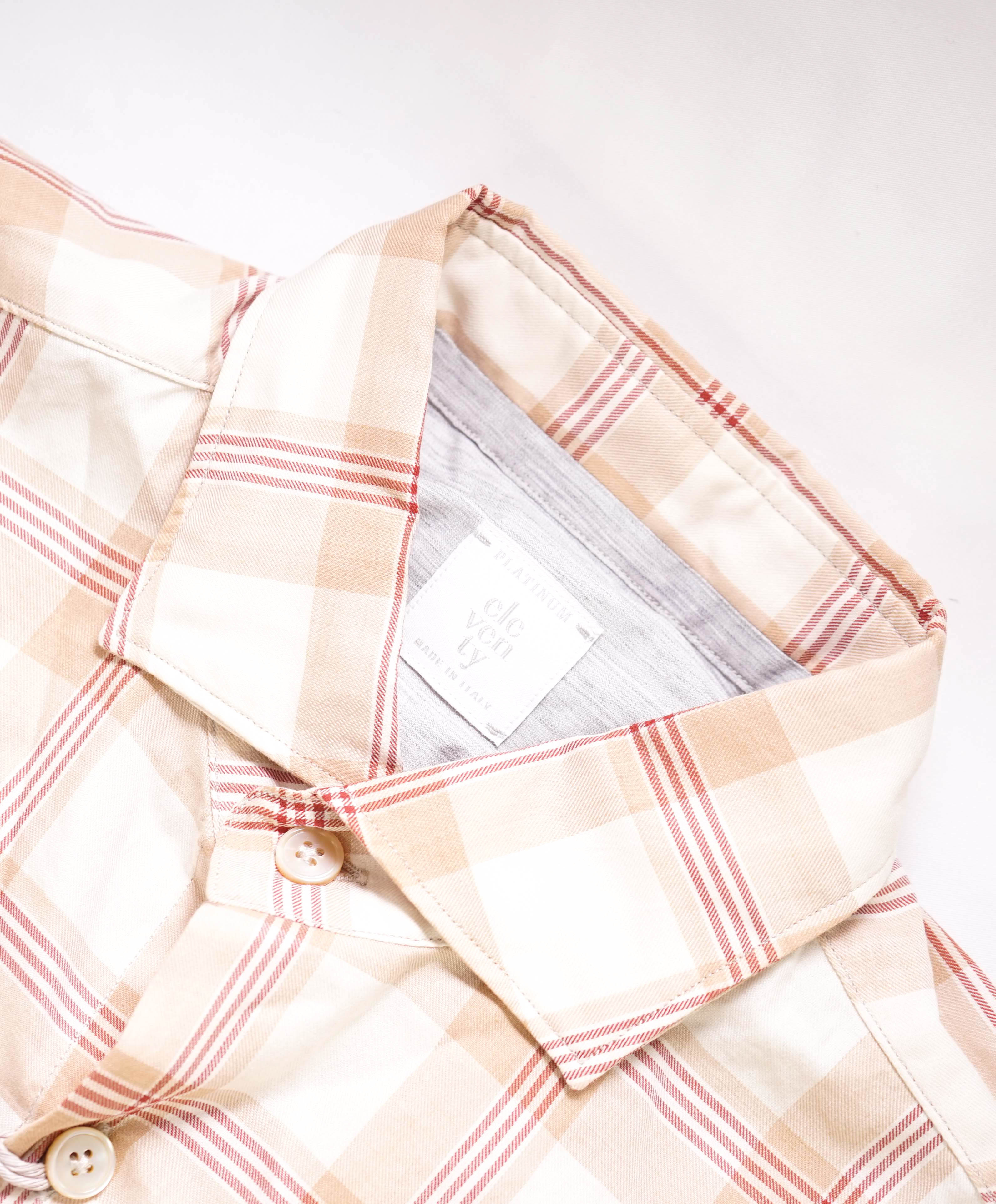 $495 ELEVENTY - *Flannel cotton* Neutral Red Check Dress Shirt - M