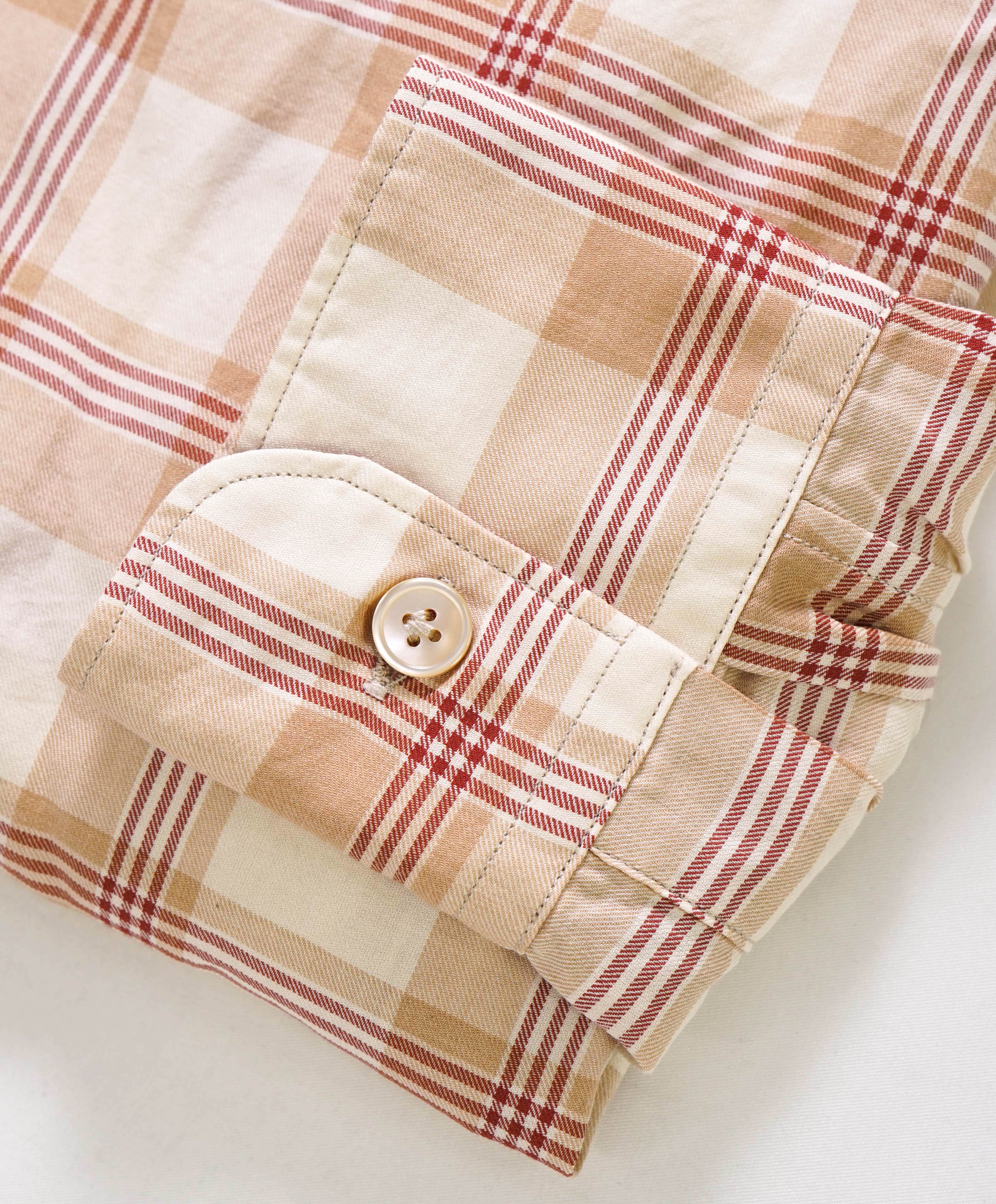 $495 ELEVENTY - *Flannel cotton* Neutral Red Check Dress Shirt - M